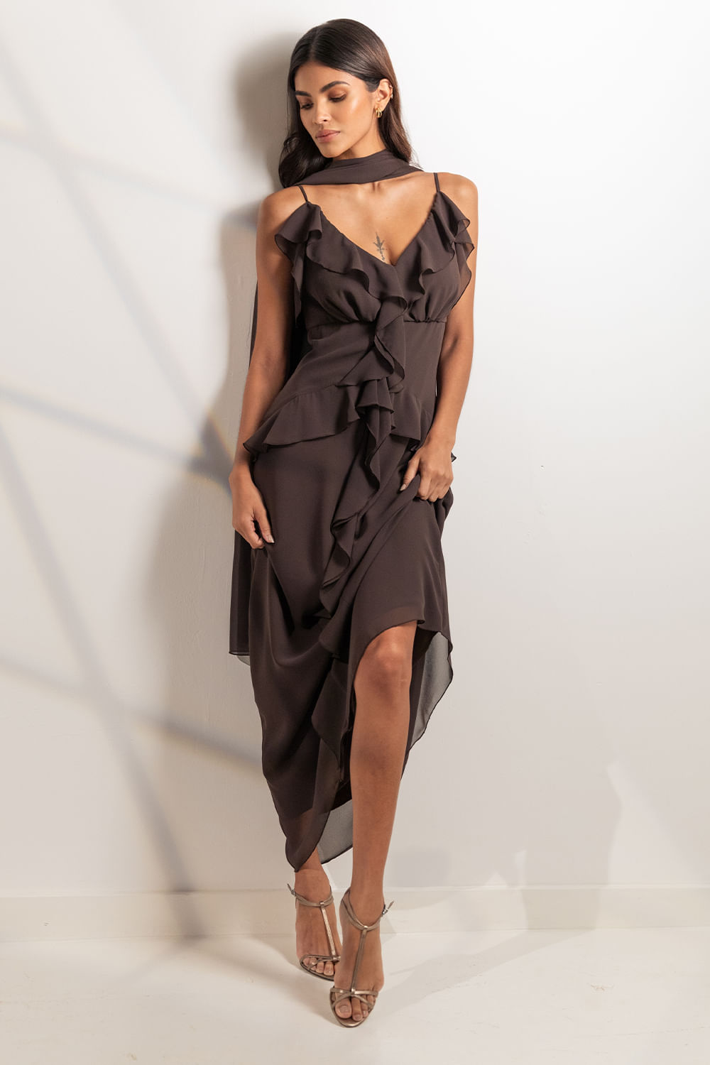 Vestido Festa Longo Lorena - Café