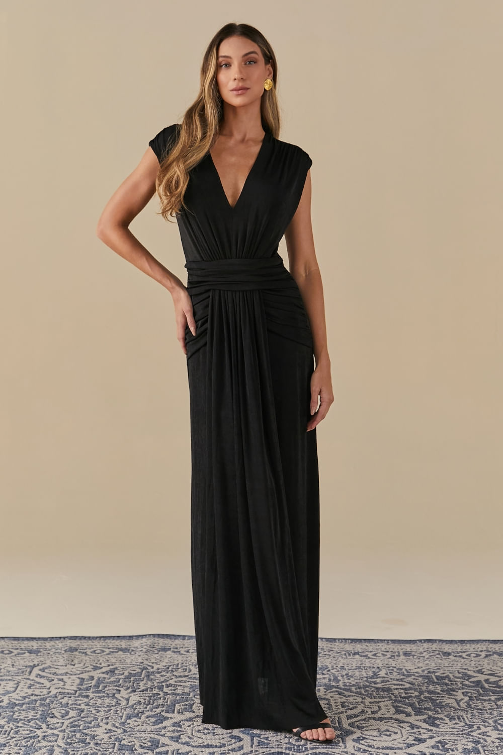 Vestido Valentina Jersey Drapeado - Preto