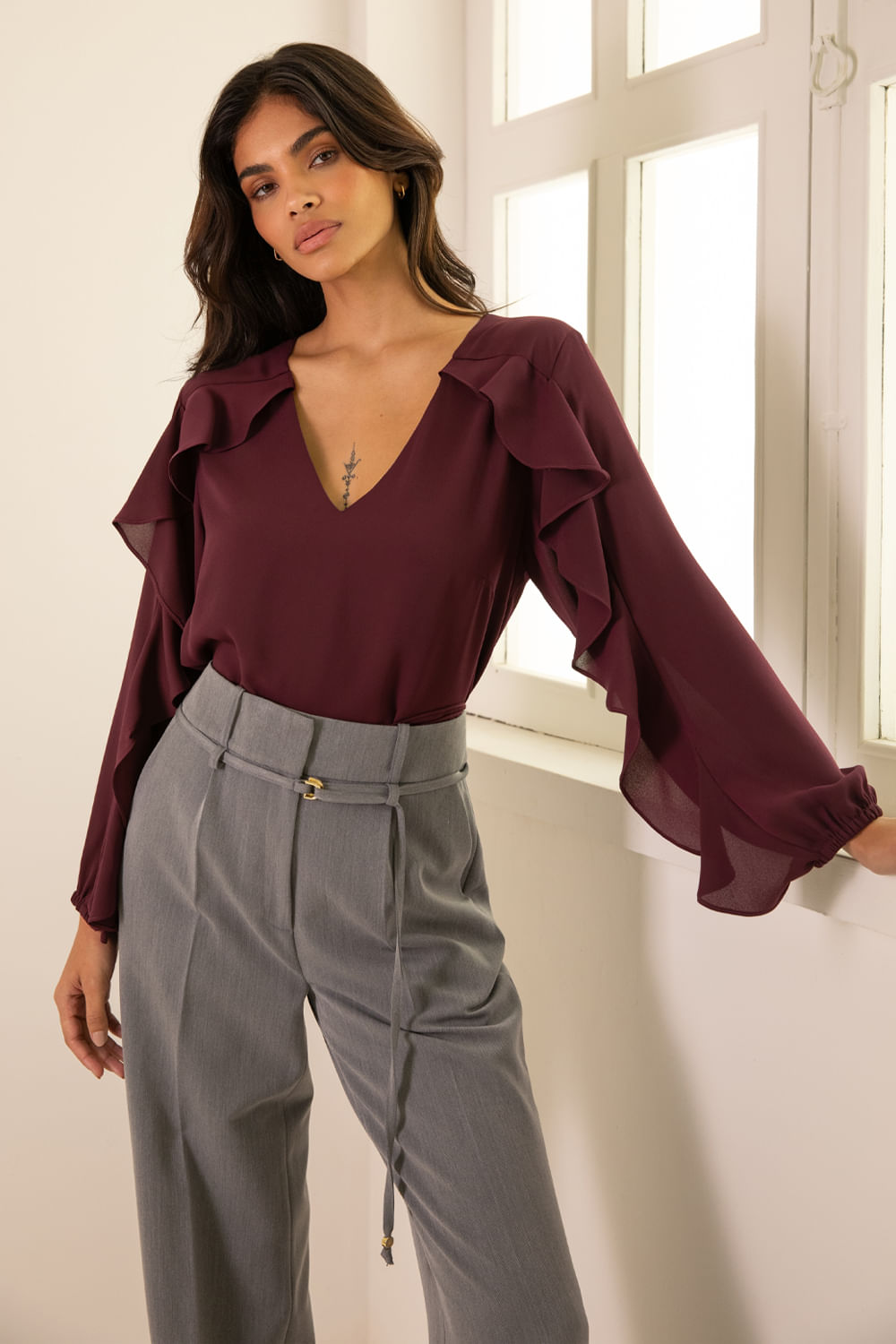 Blusa Babados Erica - Vinho
