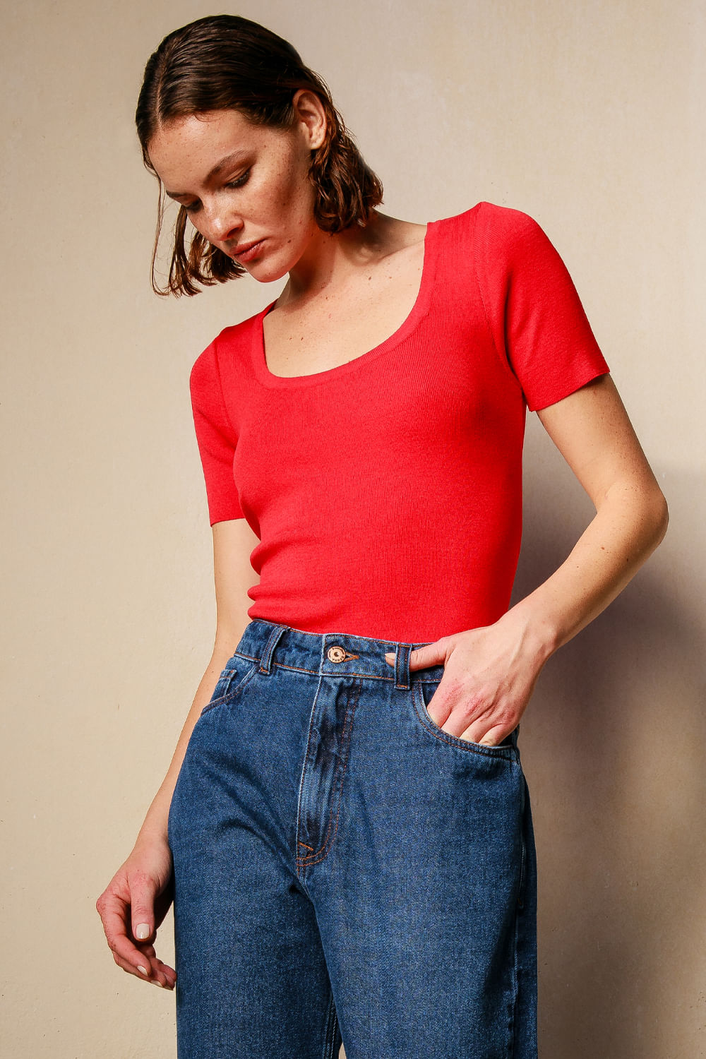 T-Shirt Tricot Bia Color - Vermelho
