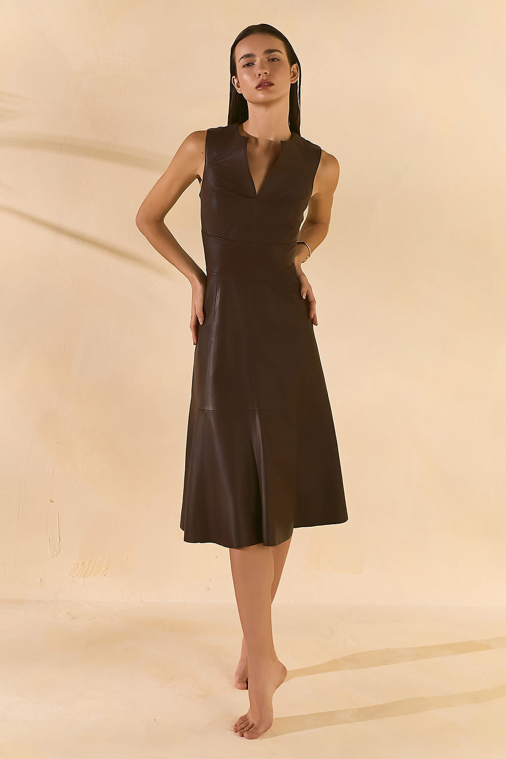 Vestido Couro Leona - Café