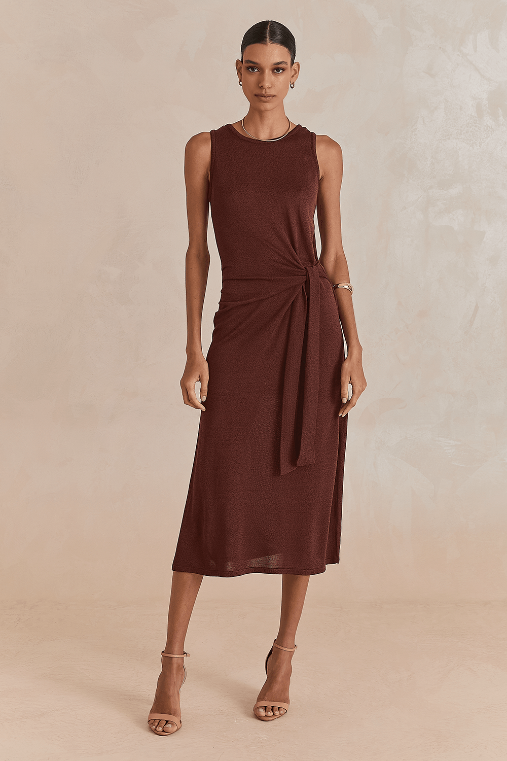 Vestido Tricot Amarracao Drape - Marrom