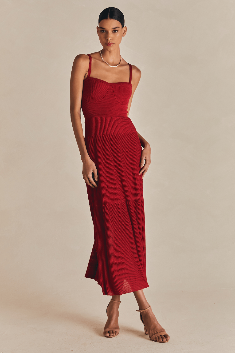 Vestido Tricot Midi Letizia Nervurado - Vermelho Fragoline
