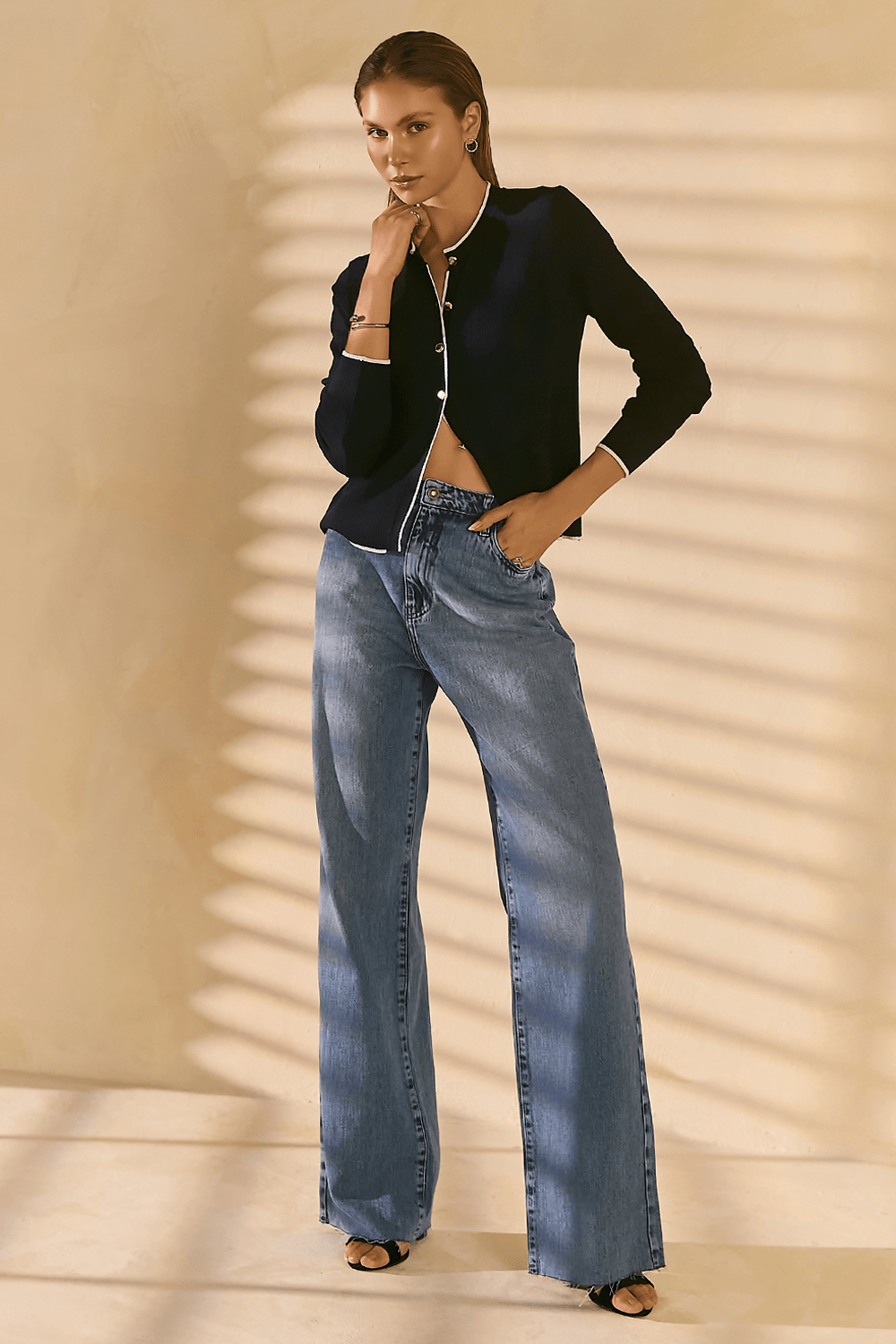 Calça Jeans Wide Leg Stella - Azul.