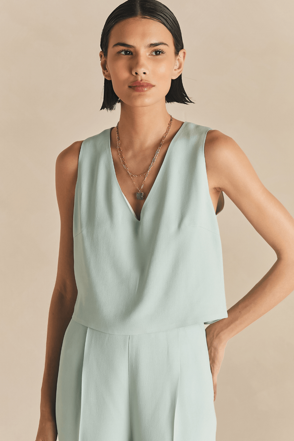 Blusa Alfaiataria Sem Manga Lici - Verde Positano