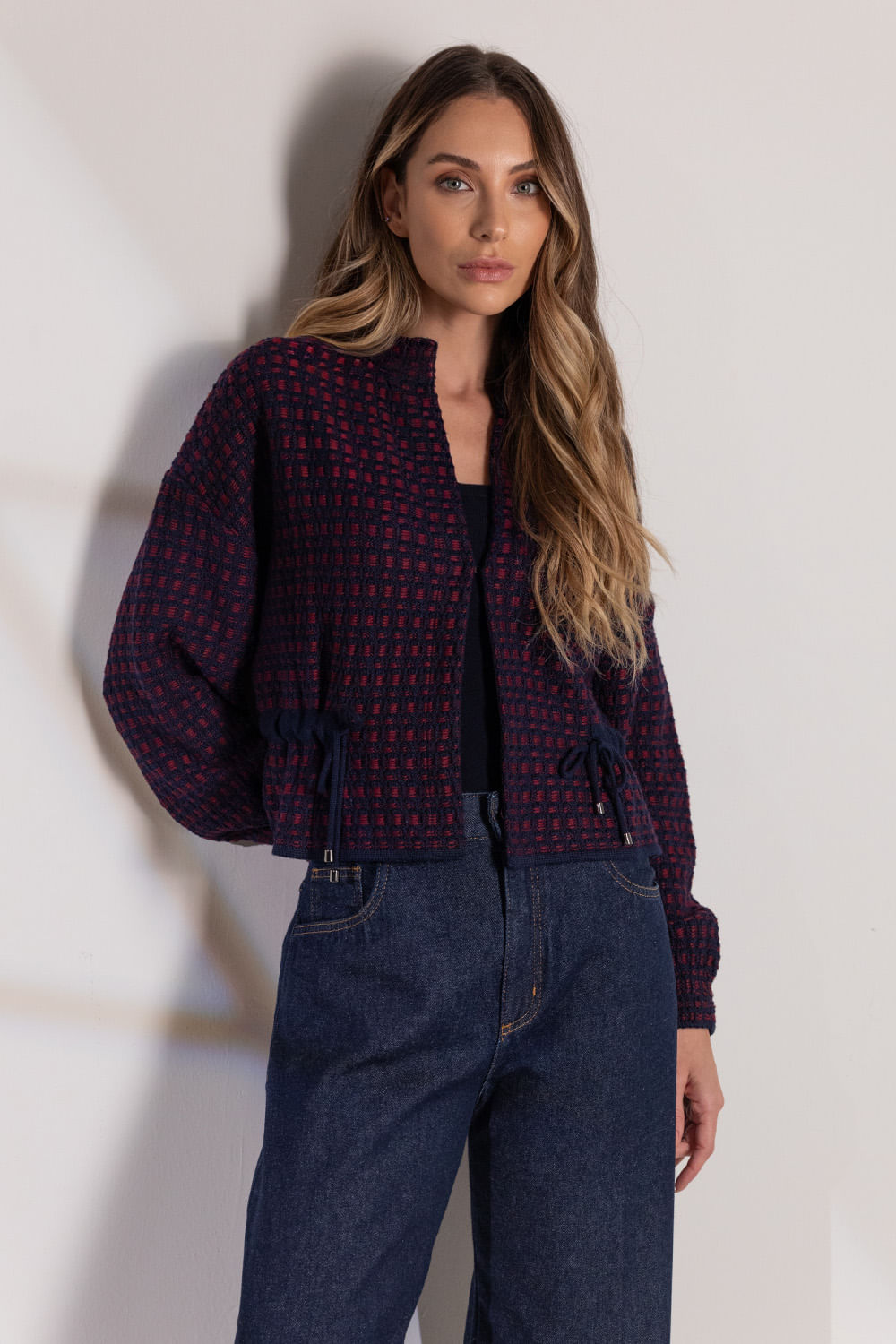 Jaqueta Tricot Tati Tweed - Marinho/Vinho