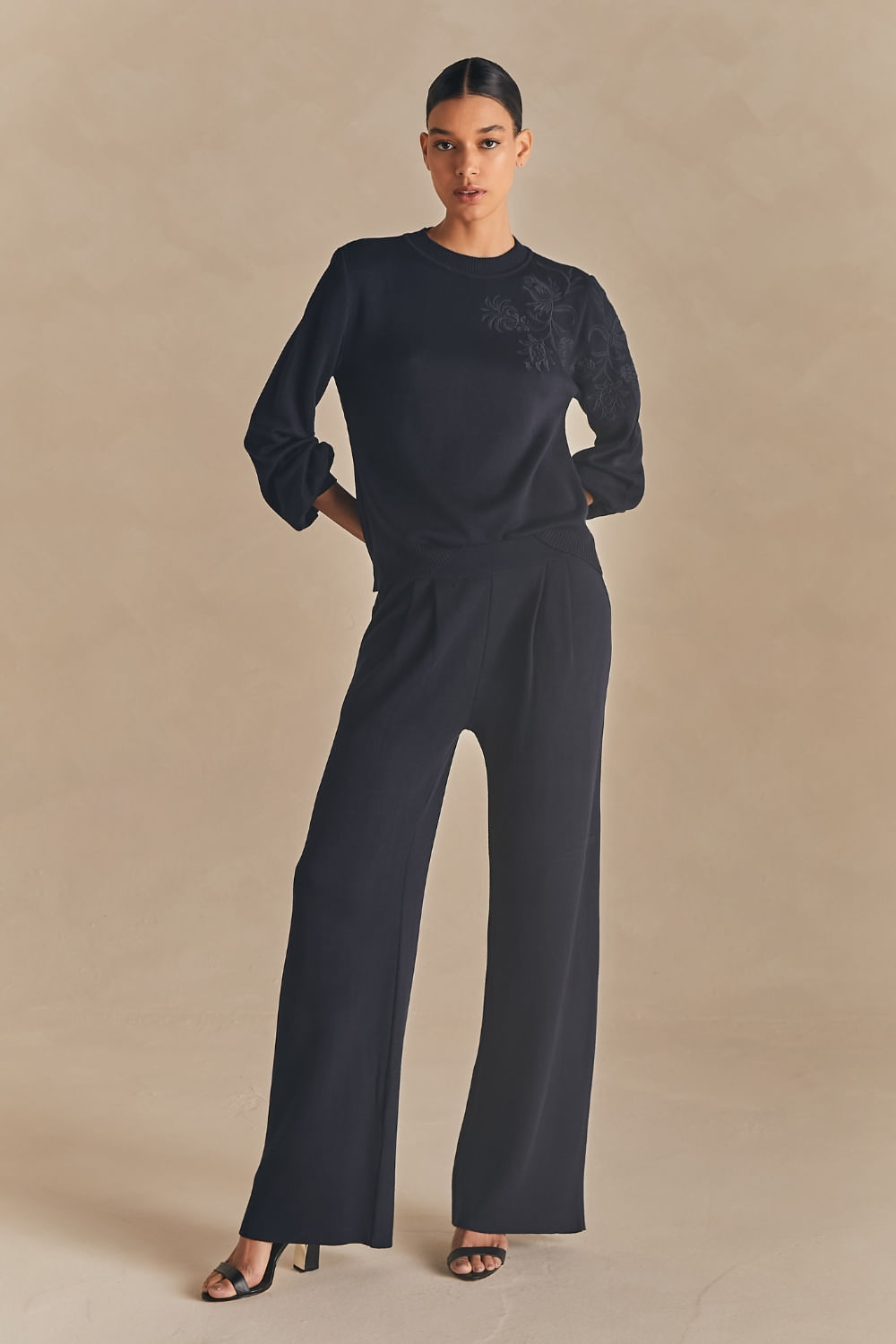 Calca Tricot Pantalona Eliza Comfy - Marinho