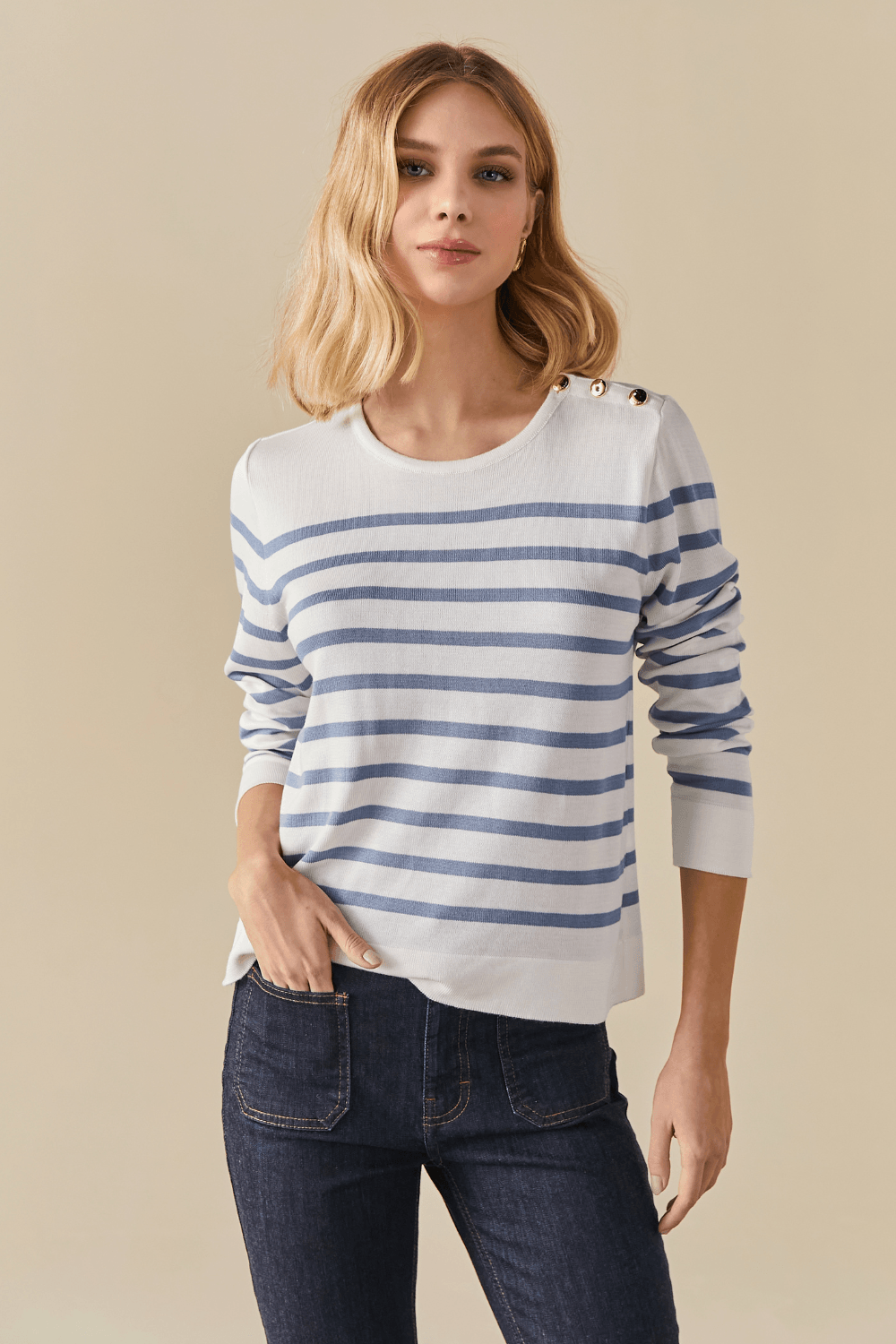 Blusa Tricot Iris Listrado Color - Azul Claro