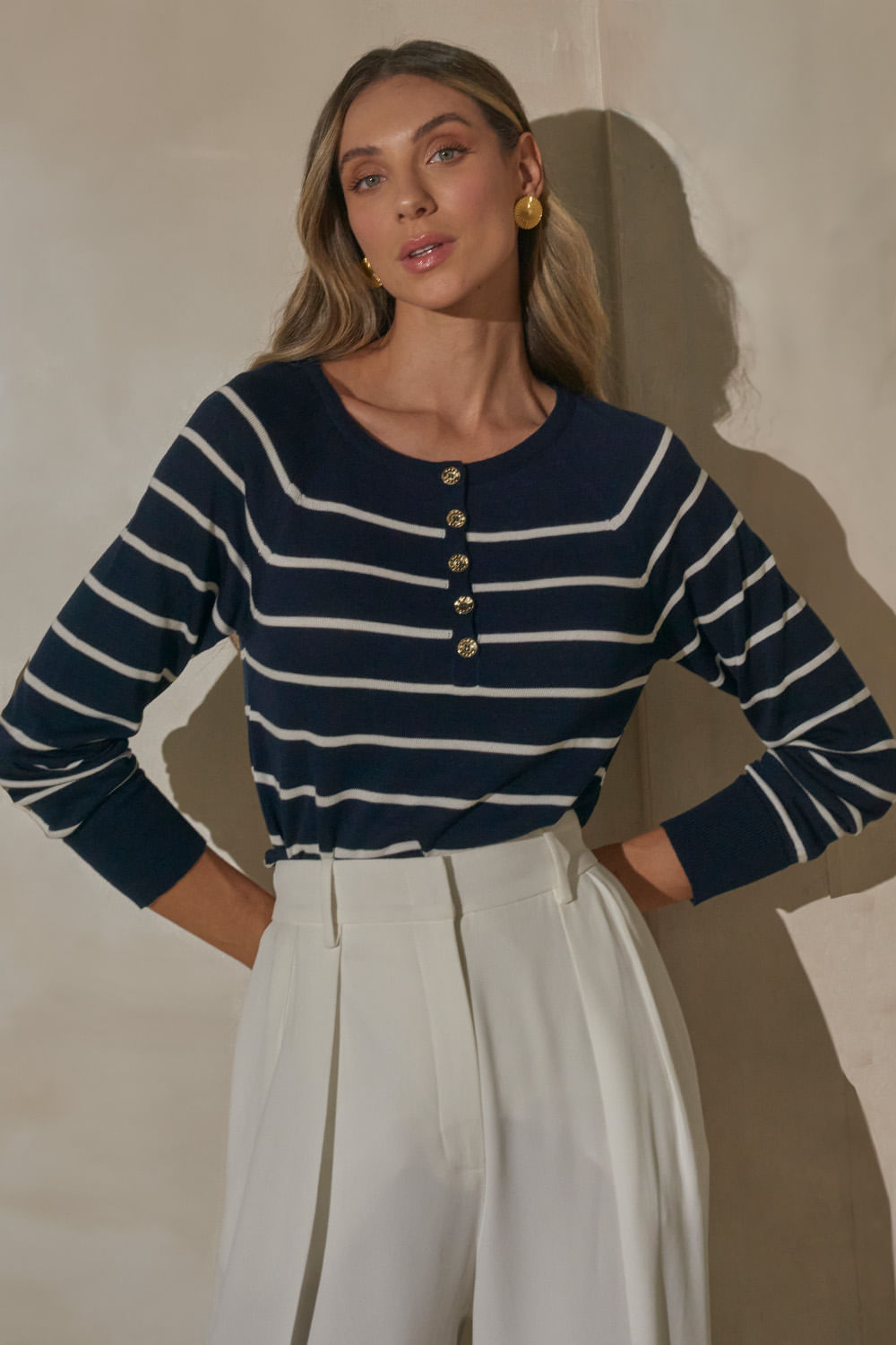 Blusa Tricot Victoria Manga Longa - Marinho