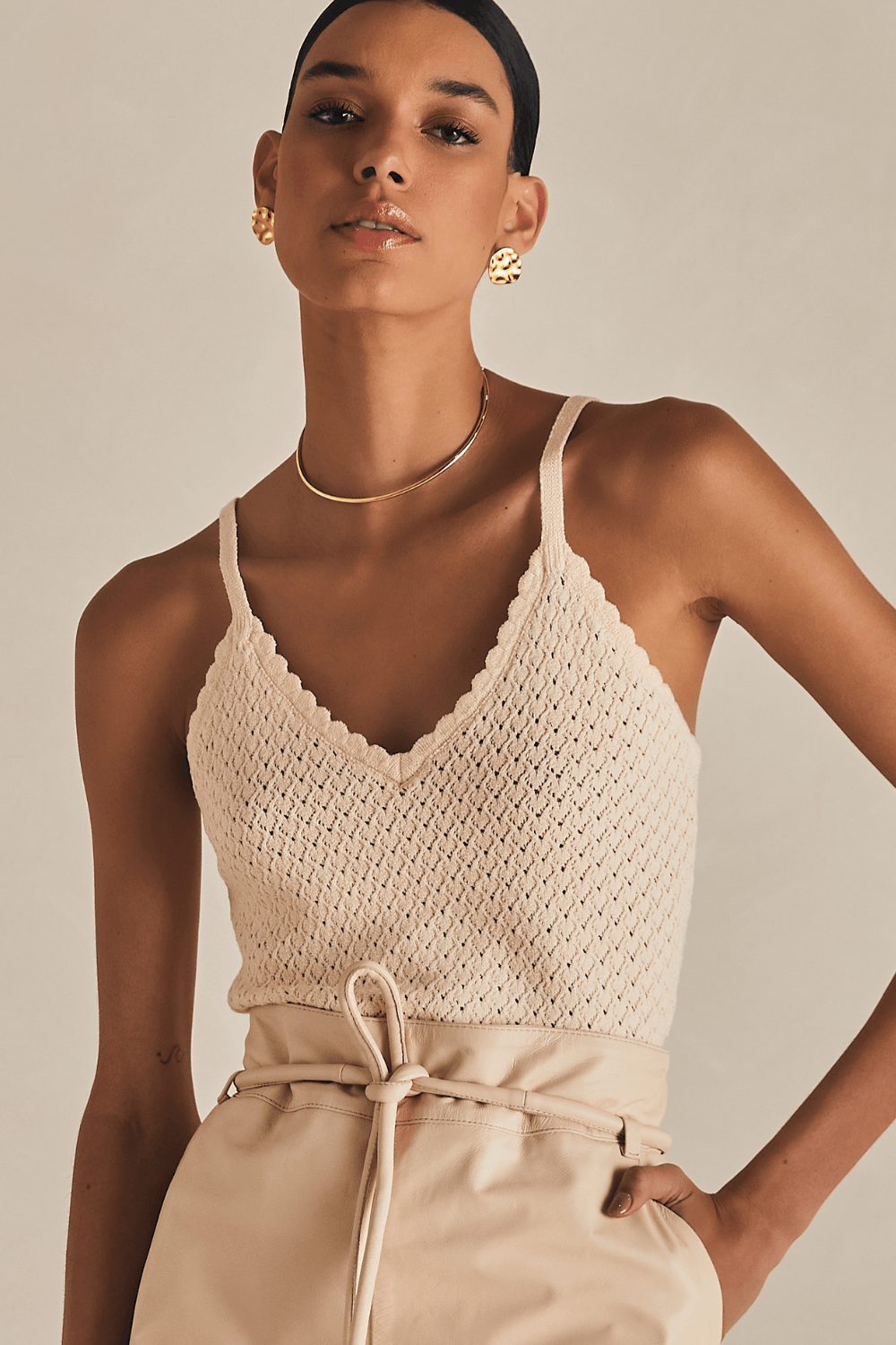Regata Tricot Aurora Crochet - Bege Macadamia