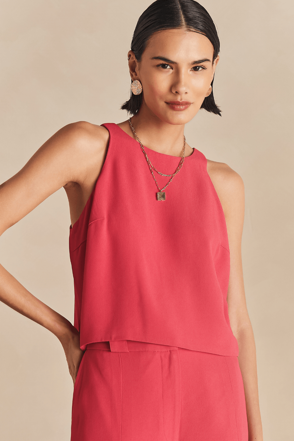 Blusa Alfaiataria Sem Manga Betina - Rosa Murano