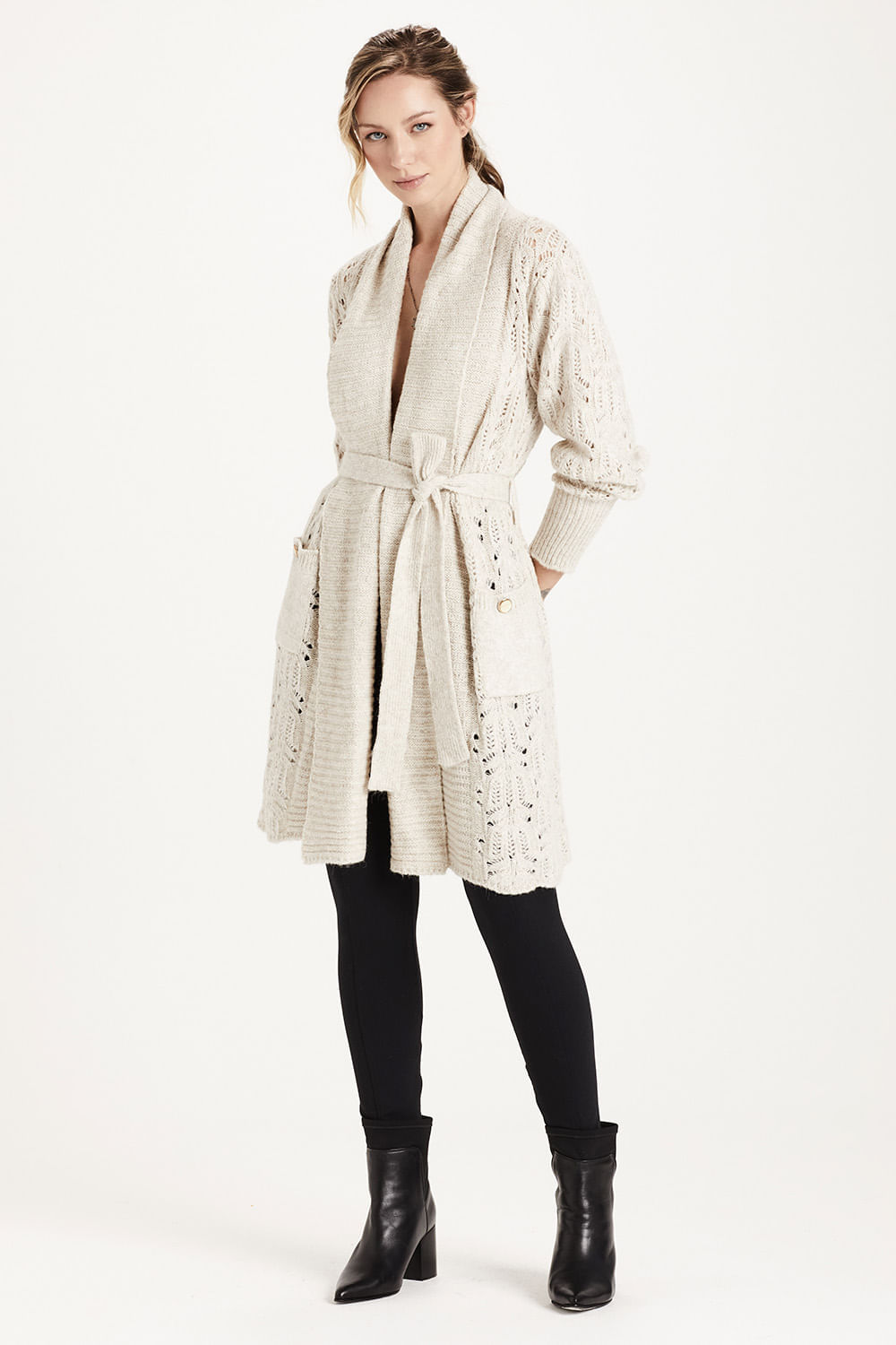 Casaco Comfy Tricot Rendado - Areia