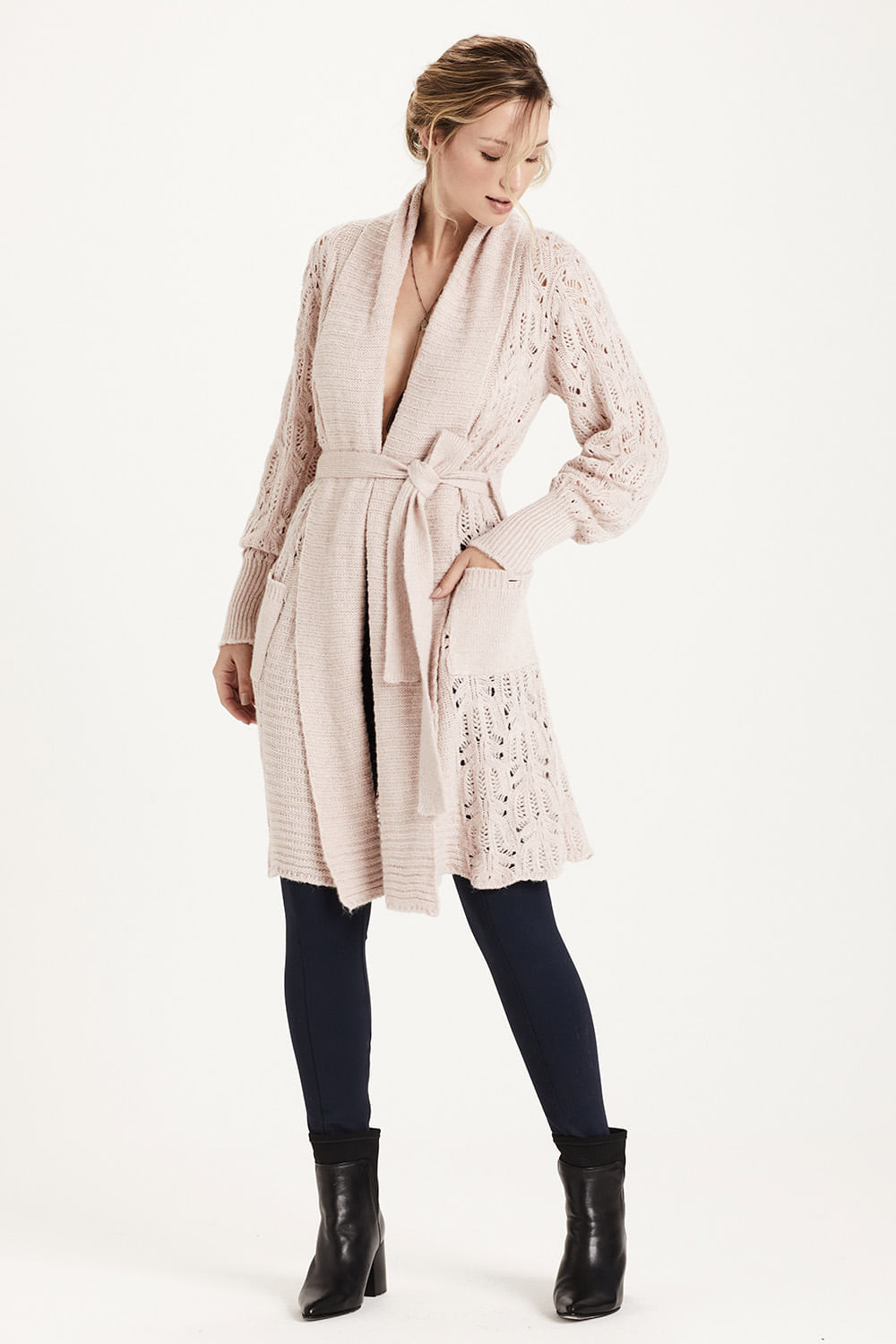 Casaco Comfy Tricot Rendado - Rosa Matte