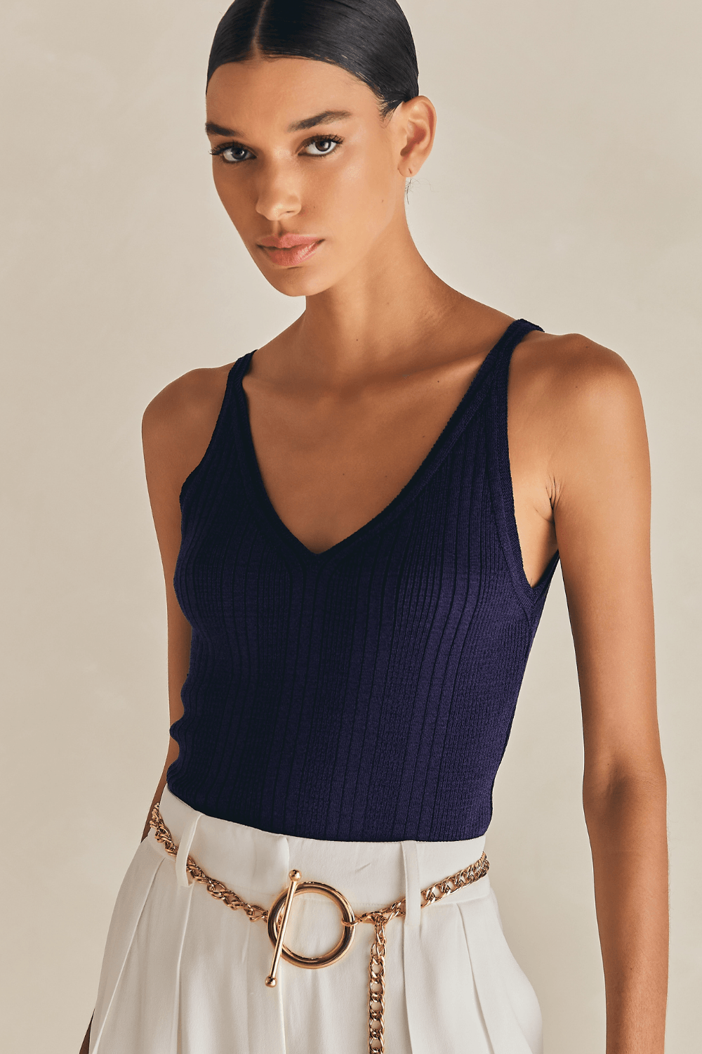 Regata Tricot Nervurado Tina - Marinho