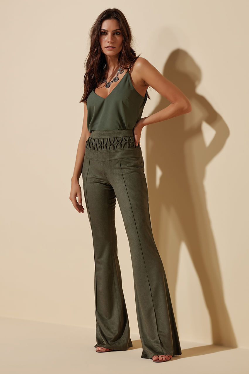 Calca Malha Suede C/ Trançado - Verde