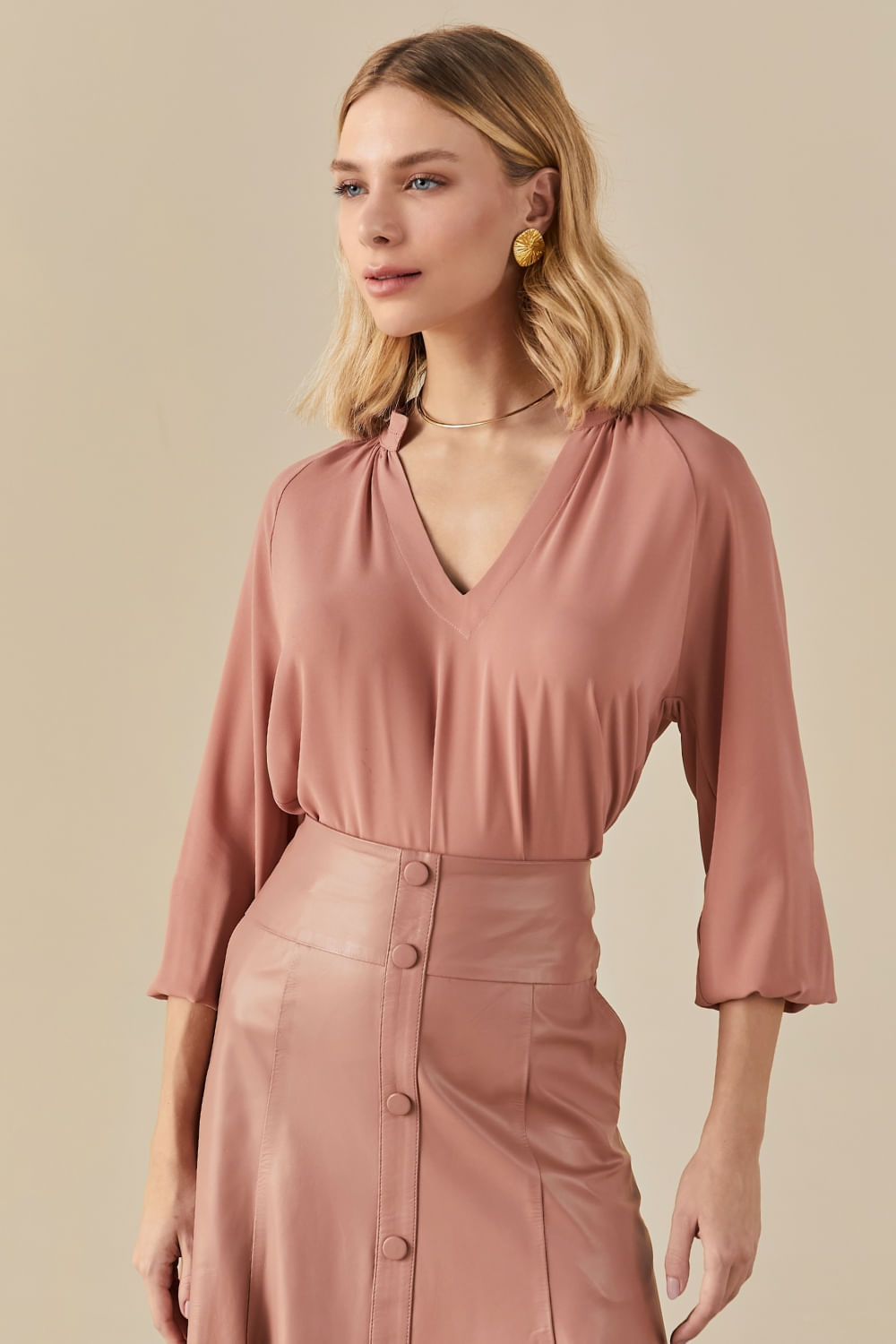 Blusa Chic Manga Longa Camile - Nude