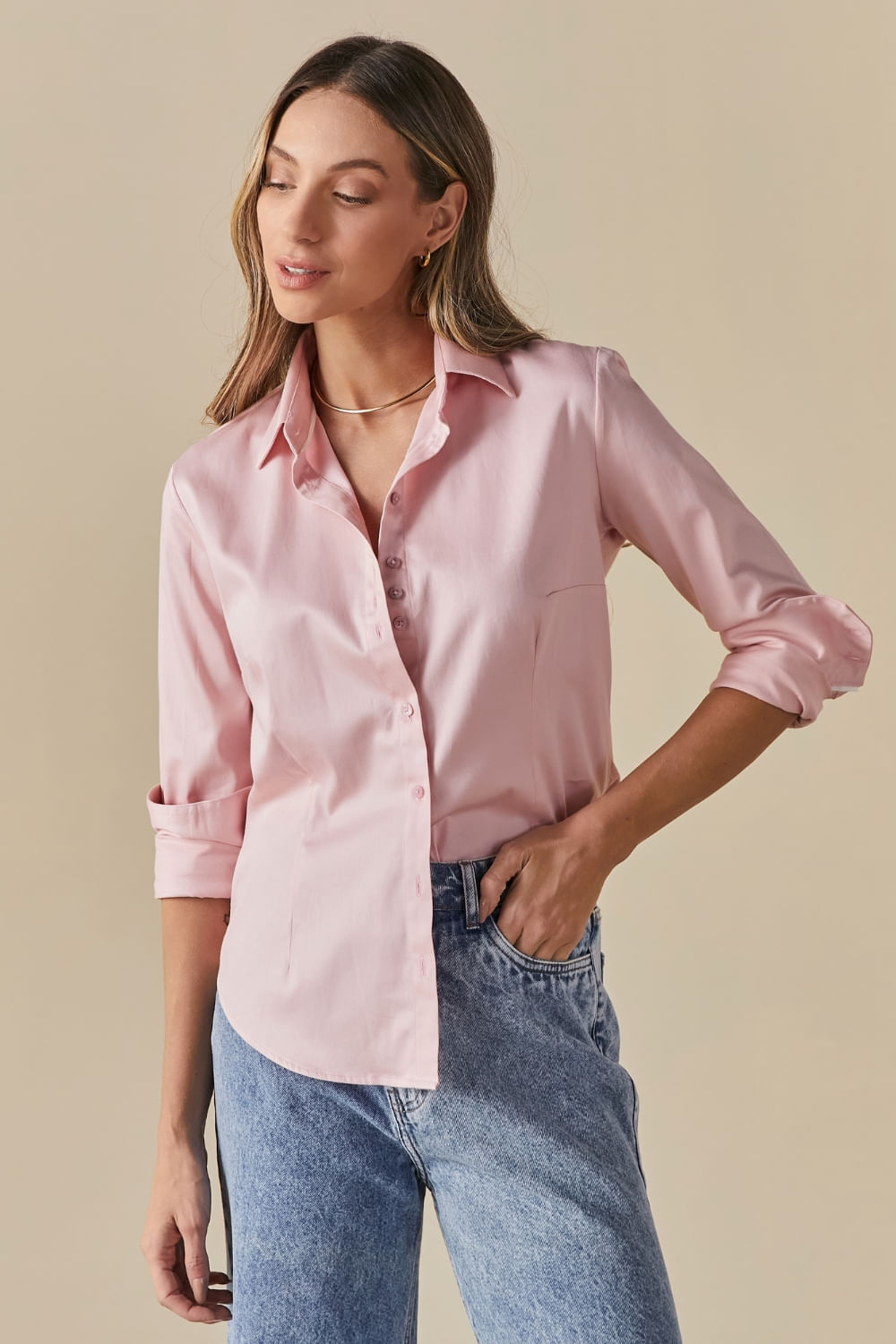 Camisa Alfaiataia Manga Longa Aster - Rosa Opala