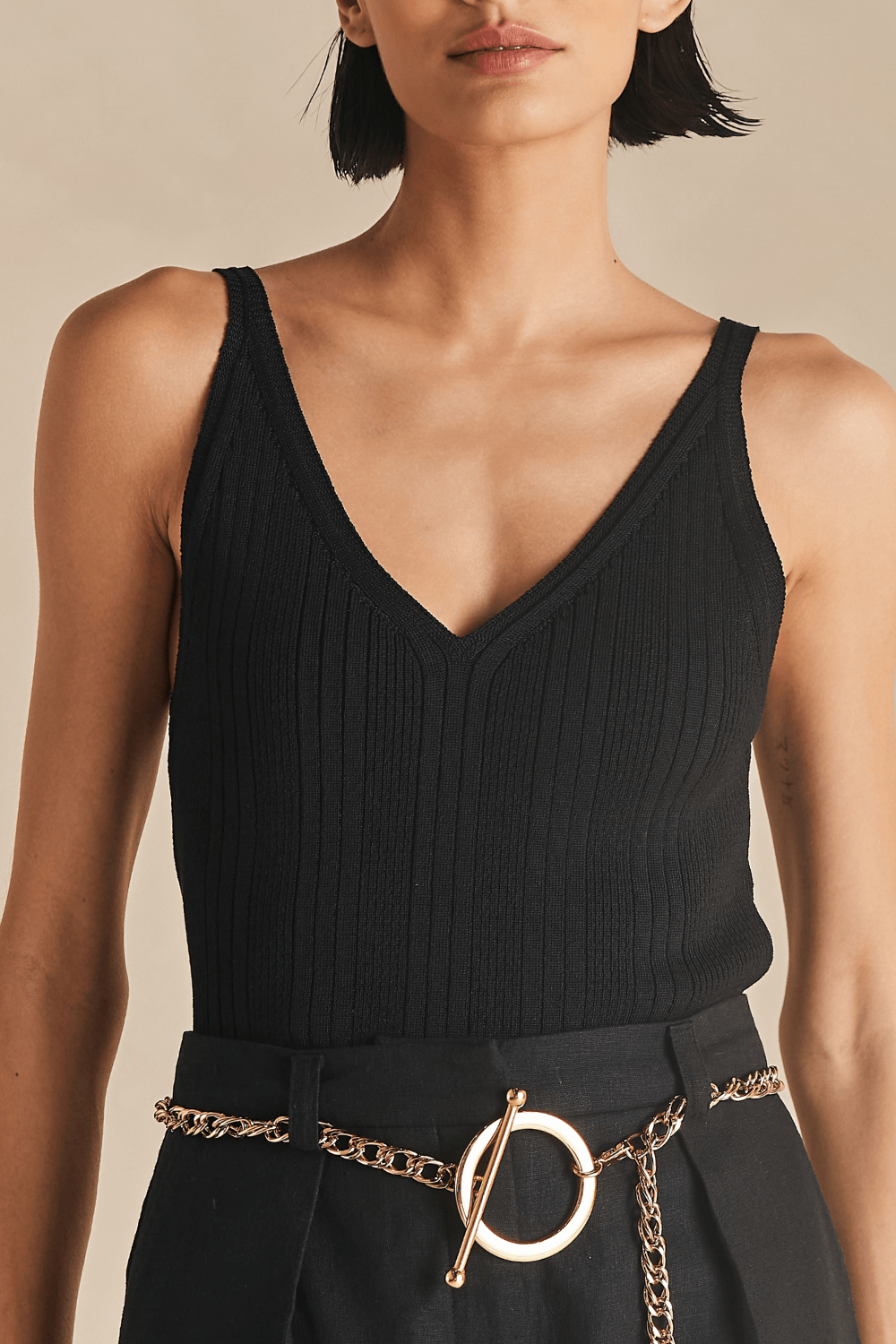 Regata Tricot Nervurado Tina - Preto