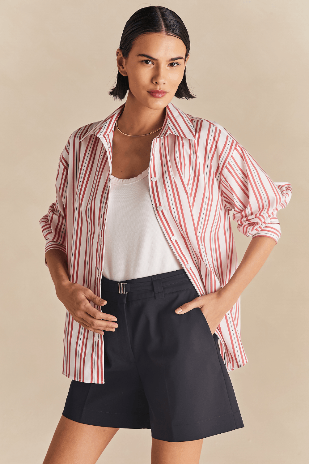 Camisa Chic Classica Listrada Joana - Vermelho Fragoline
