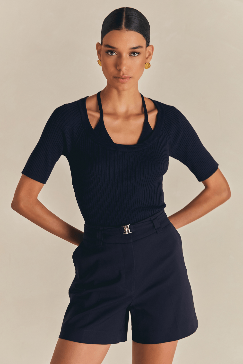 Blusa Tricot Livia Com Sobreposicao - Marinho