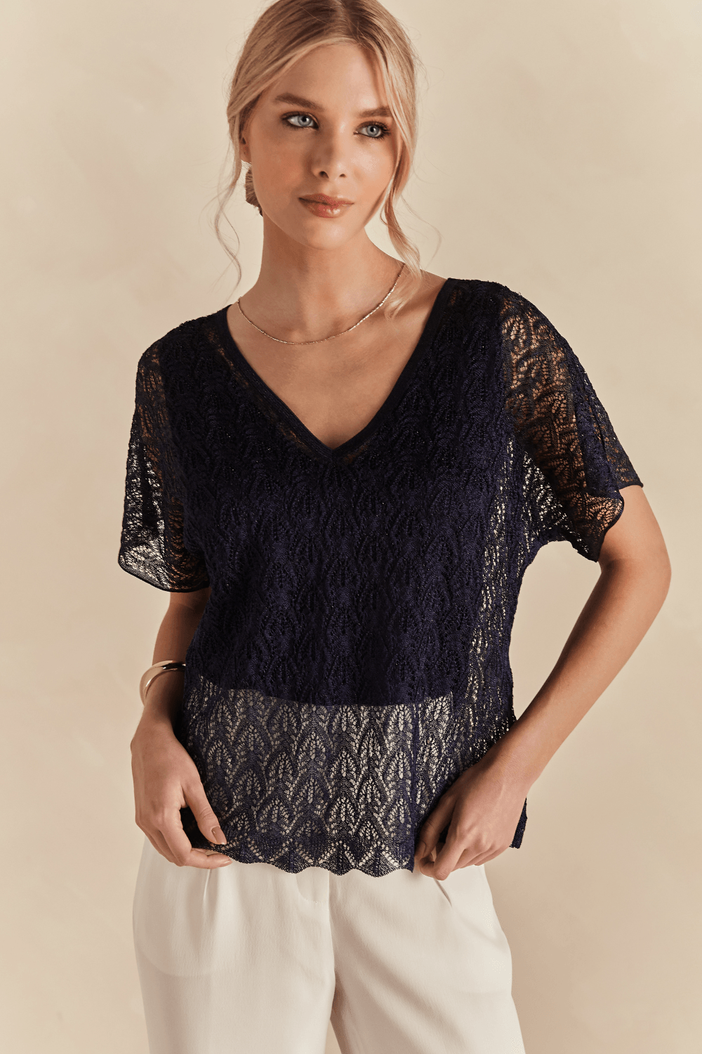 Blusa Tricot Antonella Rendado - Marinho