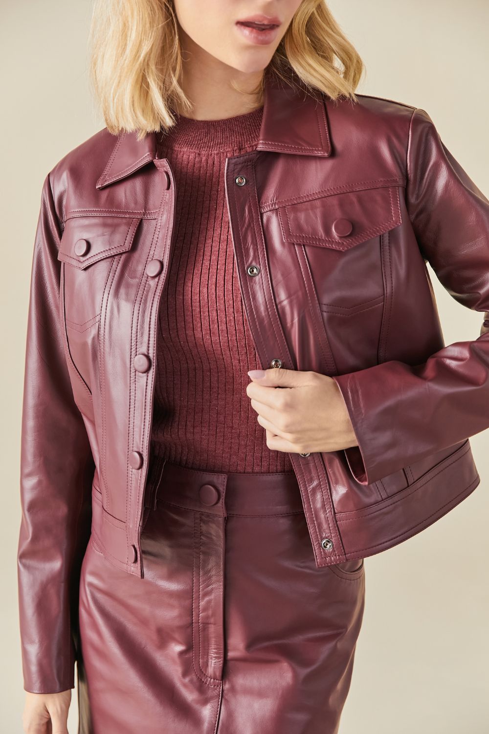 Jaqueta Couro Cleo Com Bolsos - Vermelho Rubi
