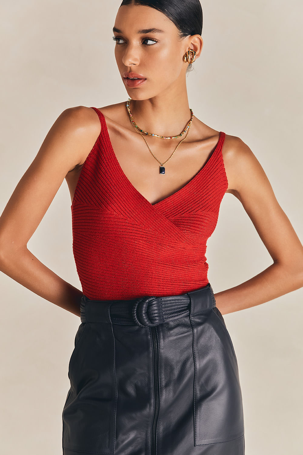 Regata Tricot Sofia Com Lurex - Vermelho Fragoline