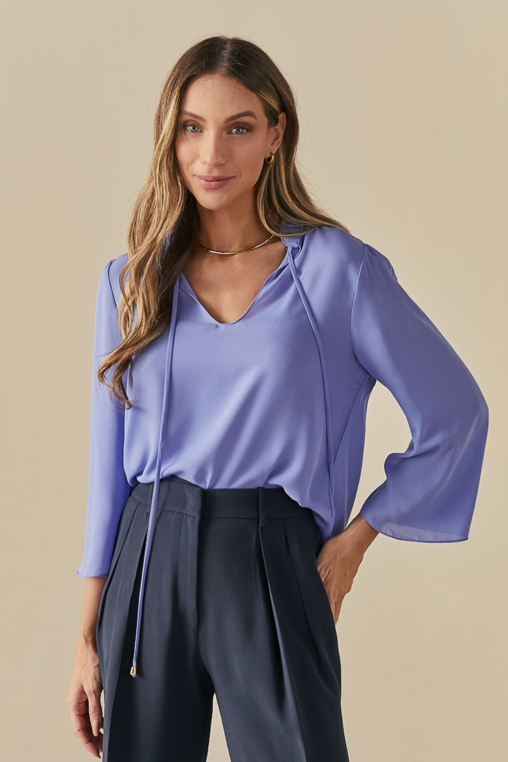 Blusa Chic Manga Longa Isadora - Azul Ceramica