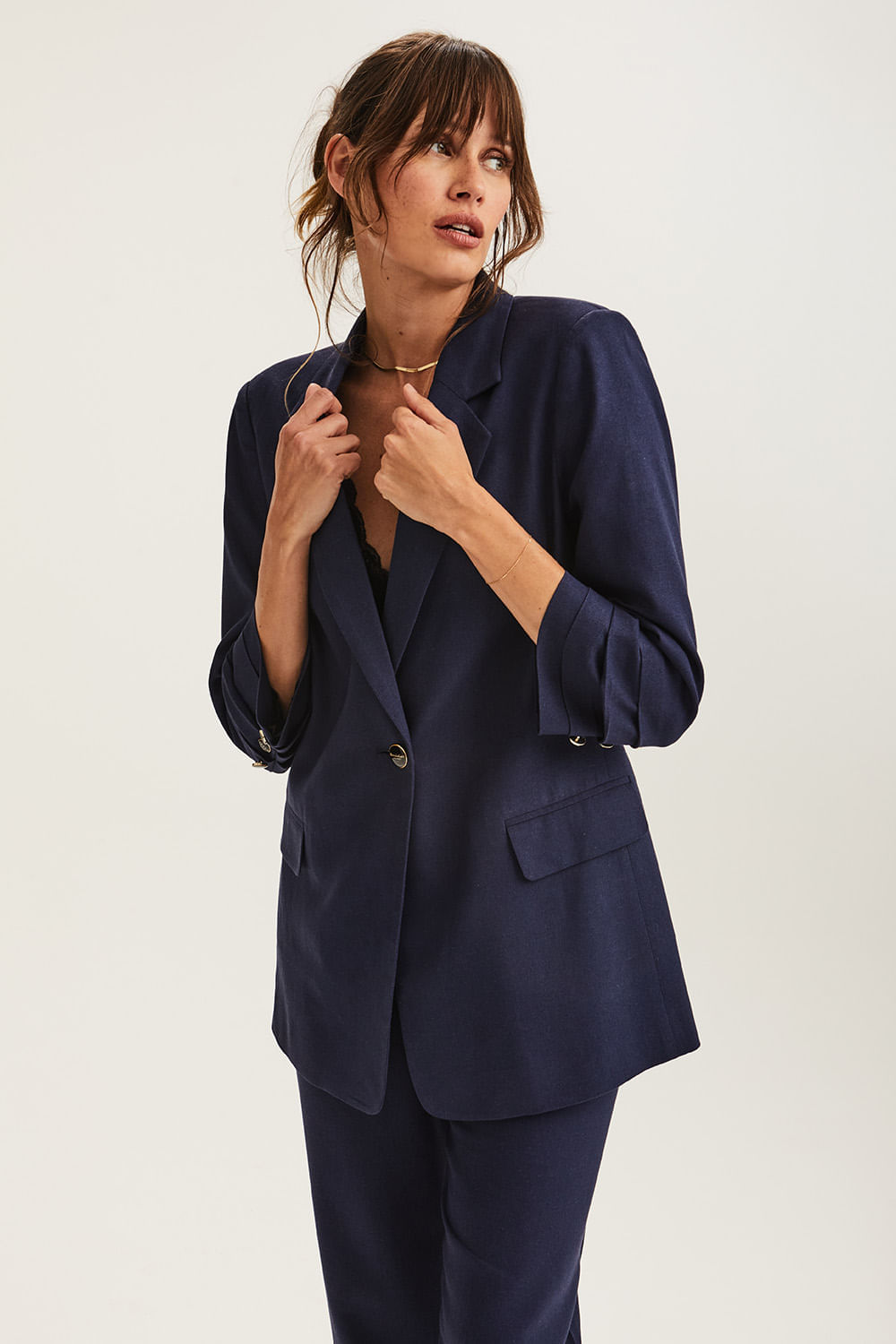Blazer Alfaiataria Boyfriend Selina - Marinho