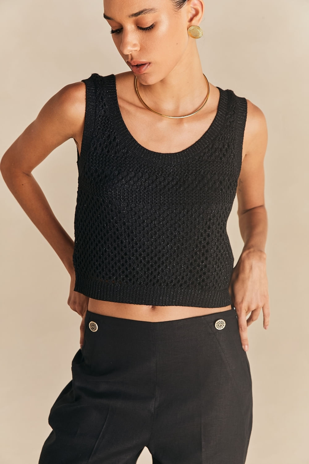 Regata Tricot Julia Shine - Preto