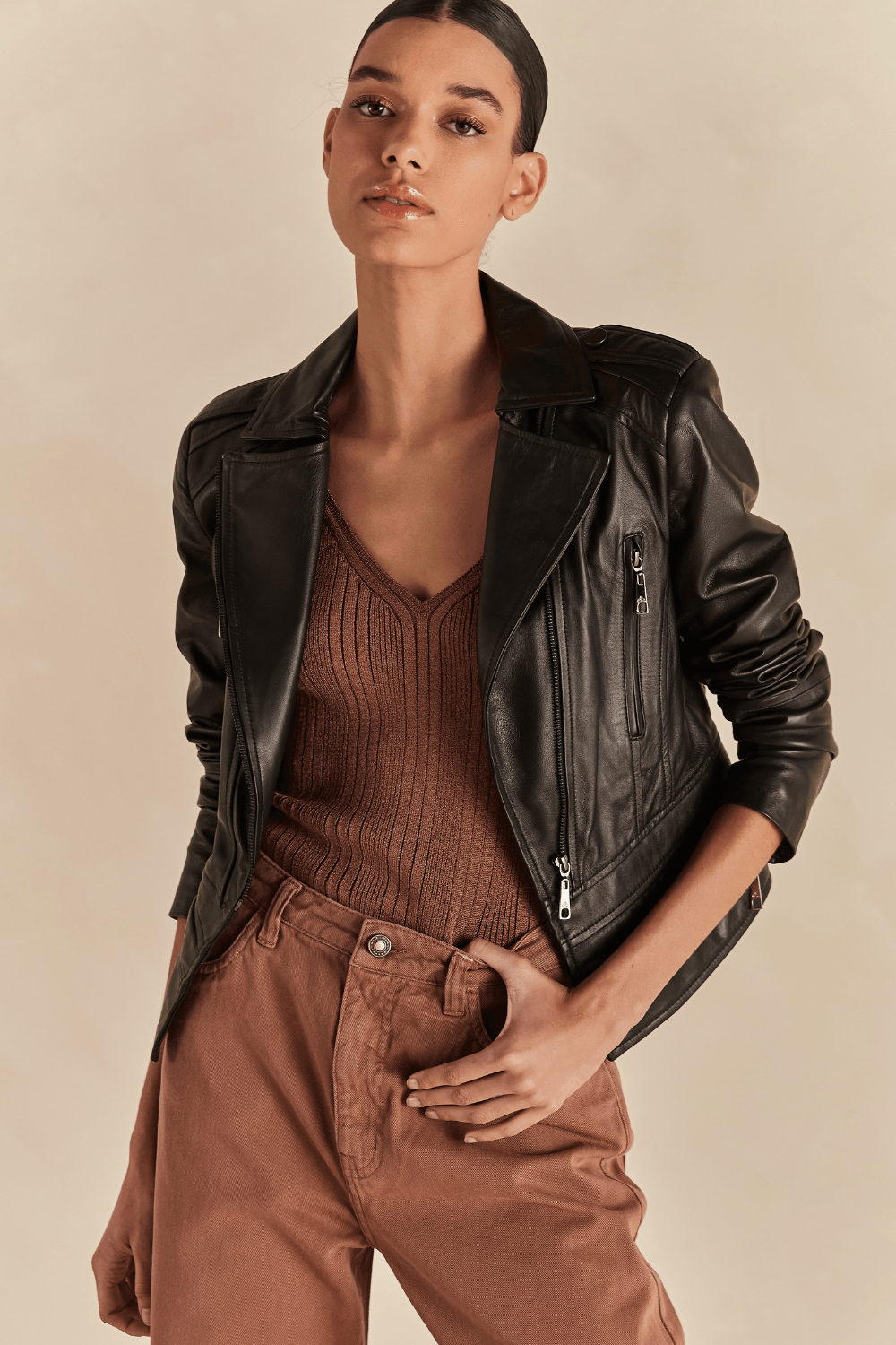 Jaqueta Couro Biker Pelica Com Ziper - Preto