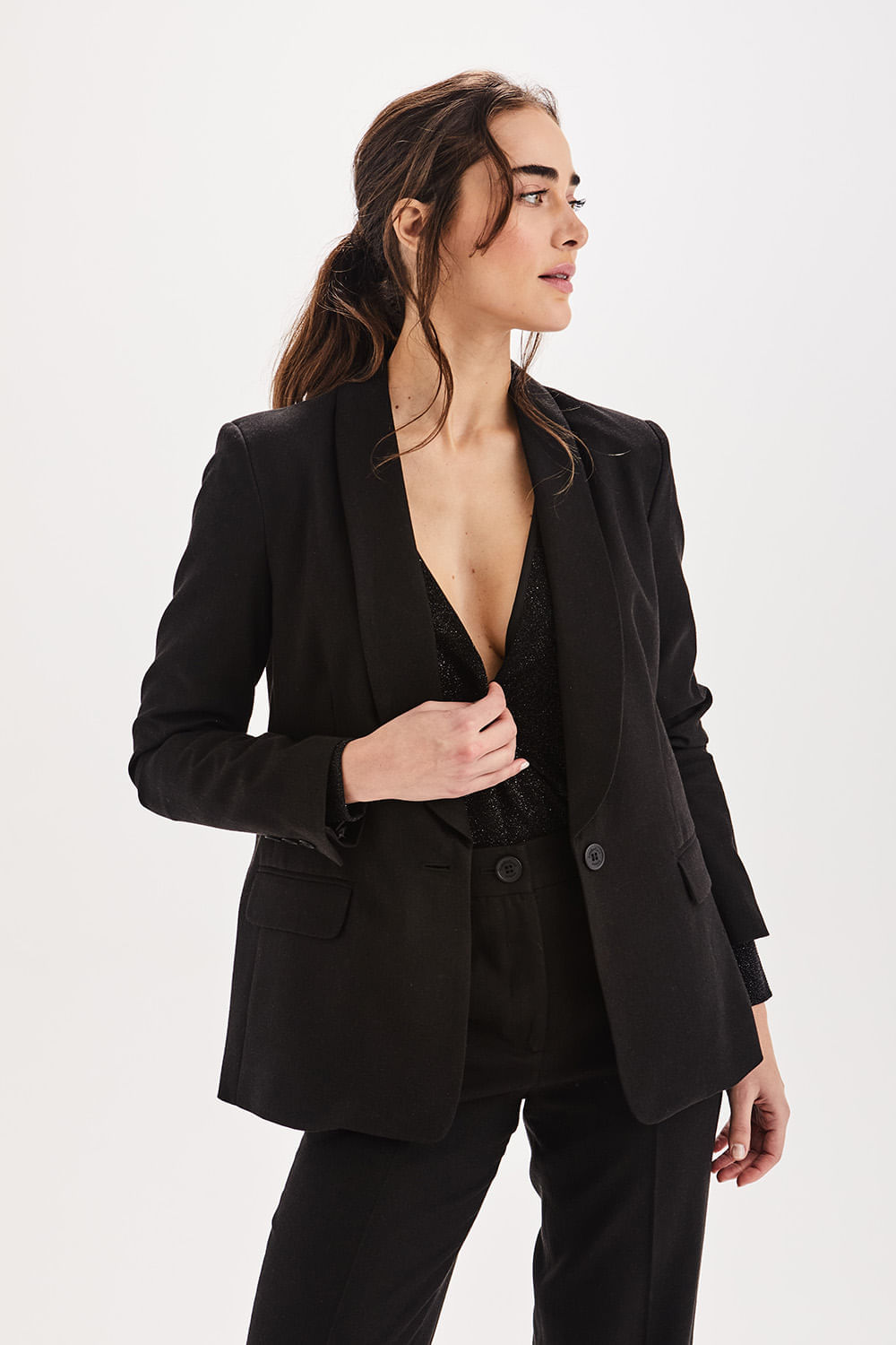 Blazer Alfaiataria Longo Anny - Preto