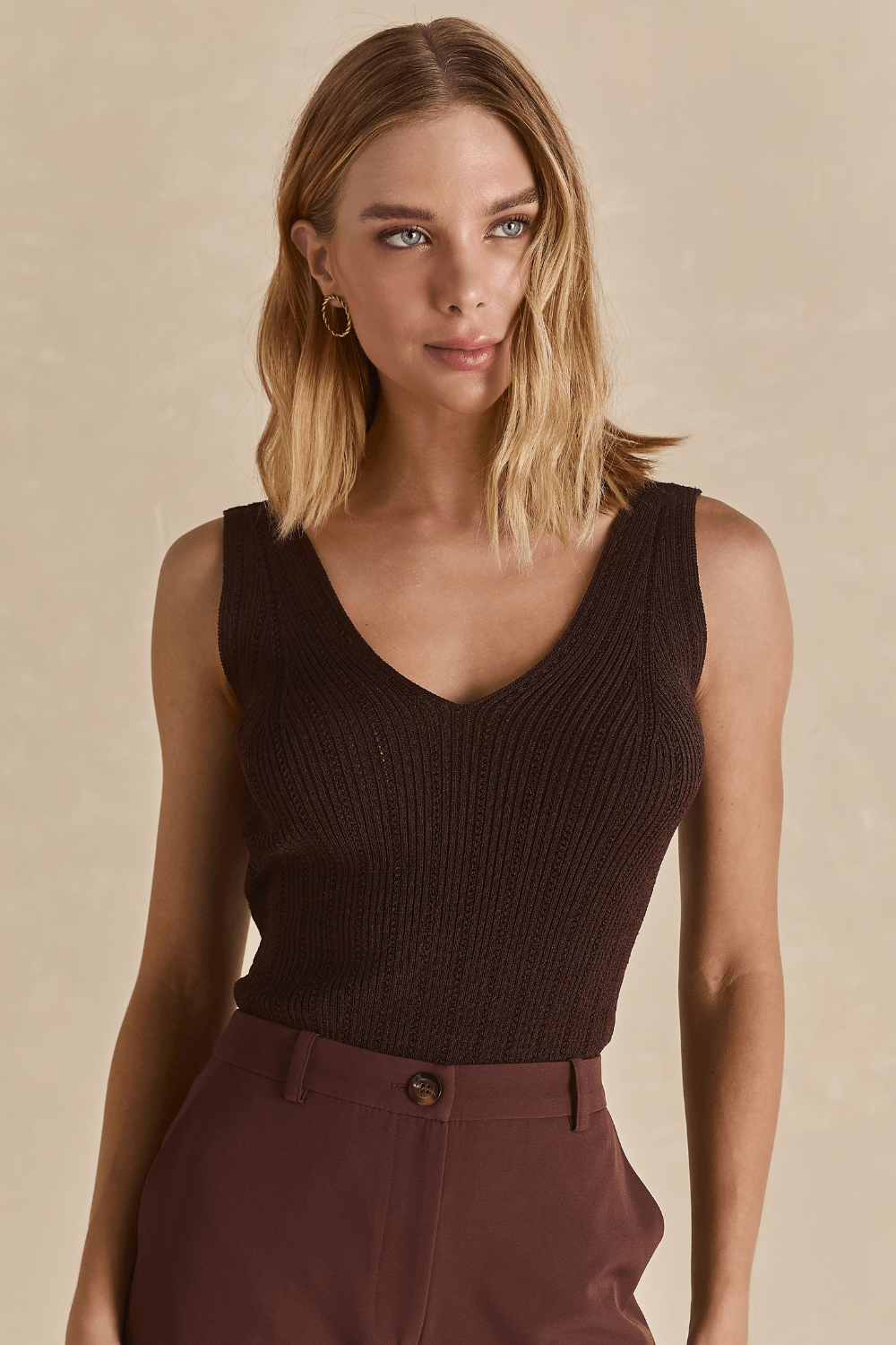 Regata Tricot Elisa Ajour - Marrom
