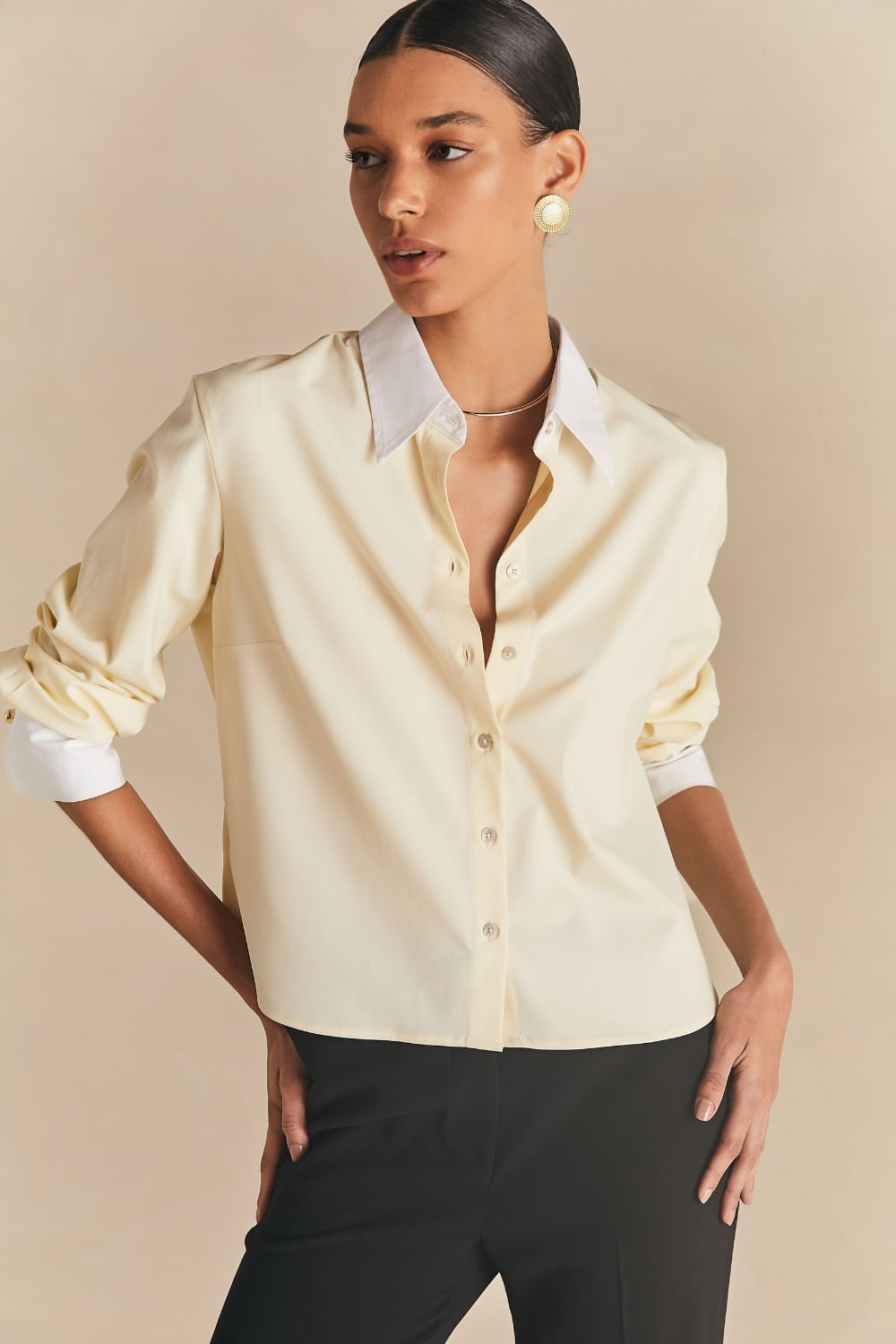 Camisa Alfaiataria Manga Longa Elisa - Amarelo Claro