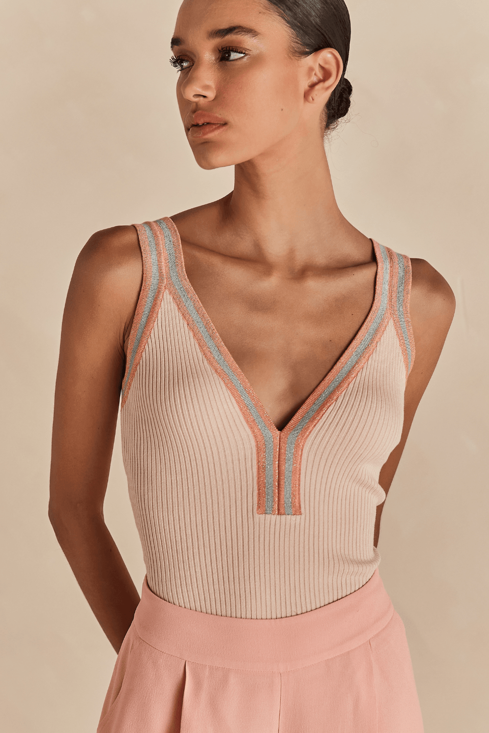 Regata Tricot Sarah Contraste Color - Pessego Frizz