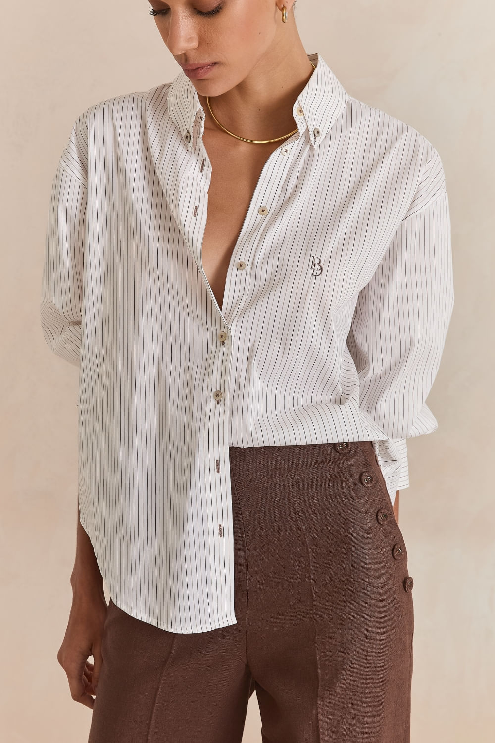 Camisa Listrada Degrade Algodao Egipicio - Marrom