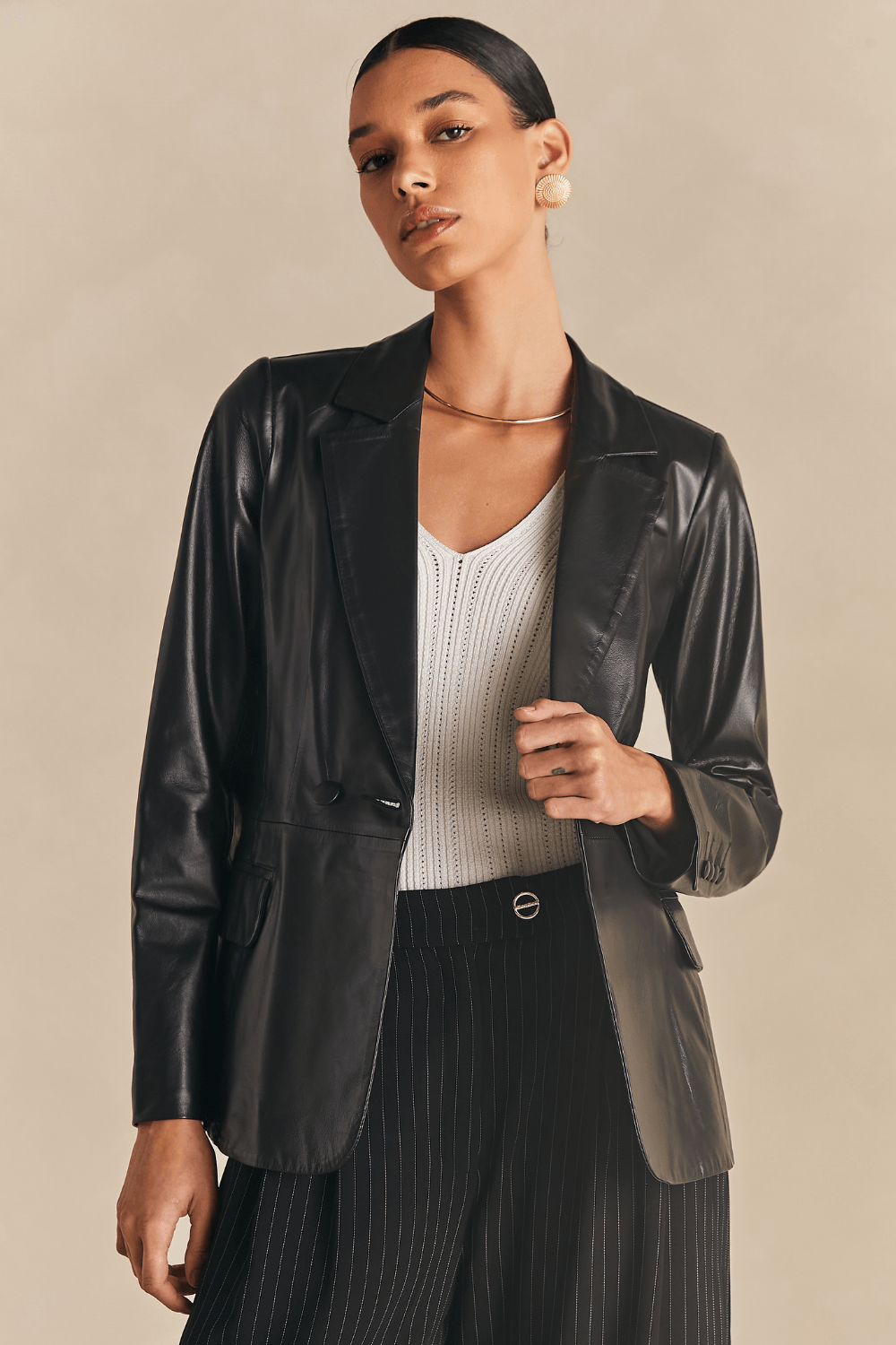 Blazer Couro Fechamento Duplo - Preto