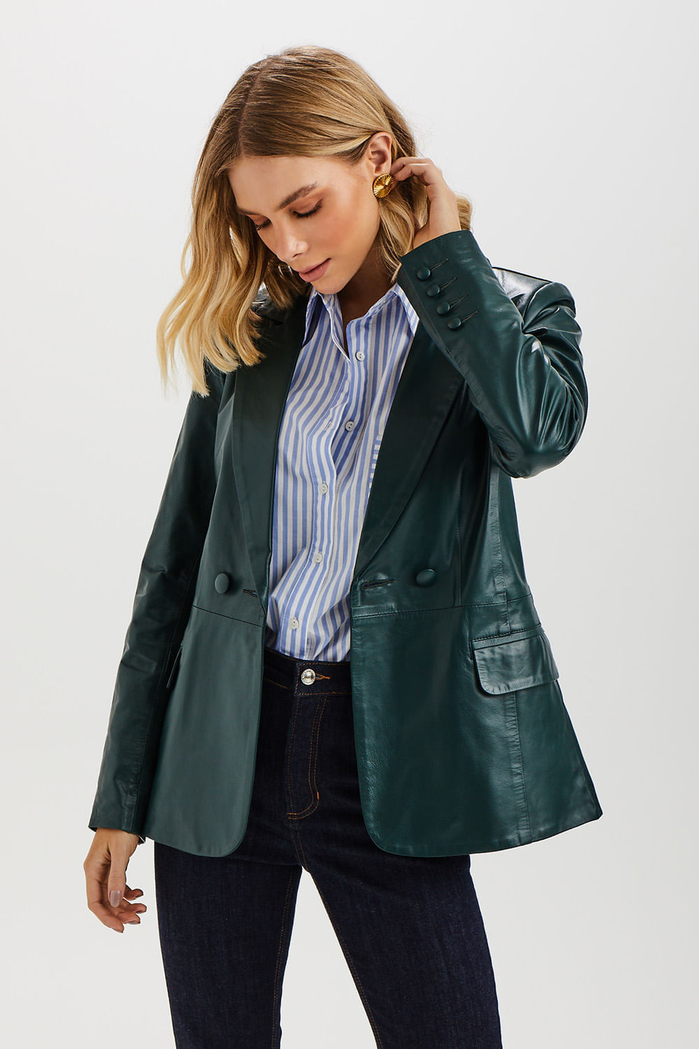 Blazer Couro Fechamento Duplo - Verde Floresta
