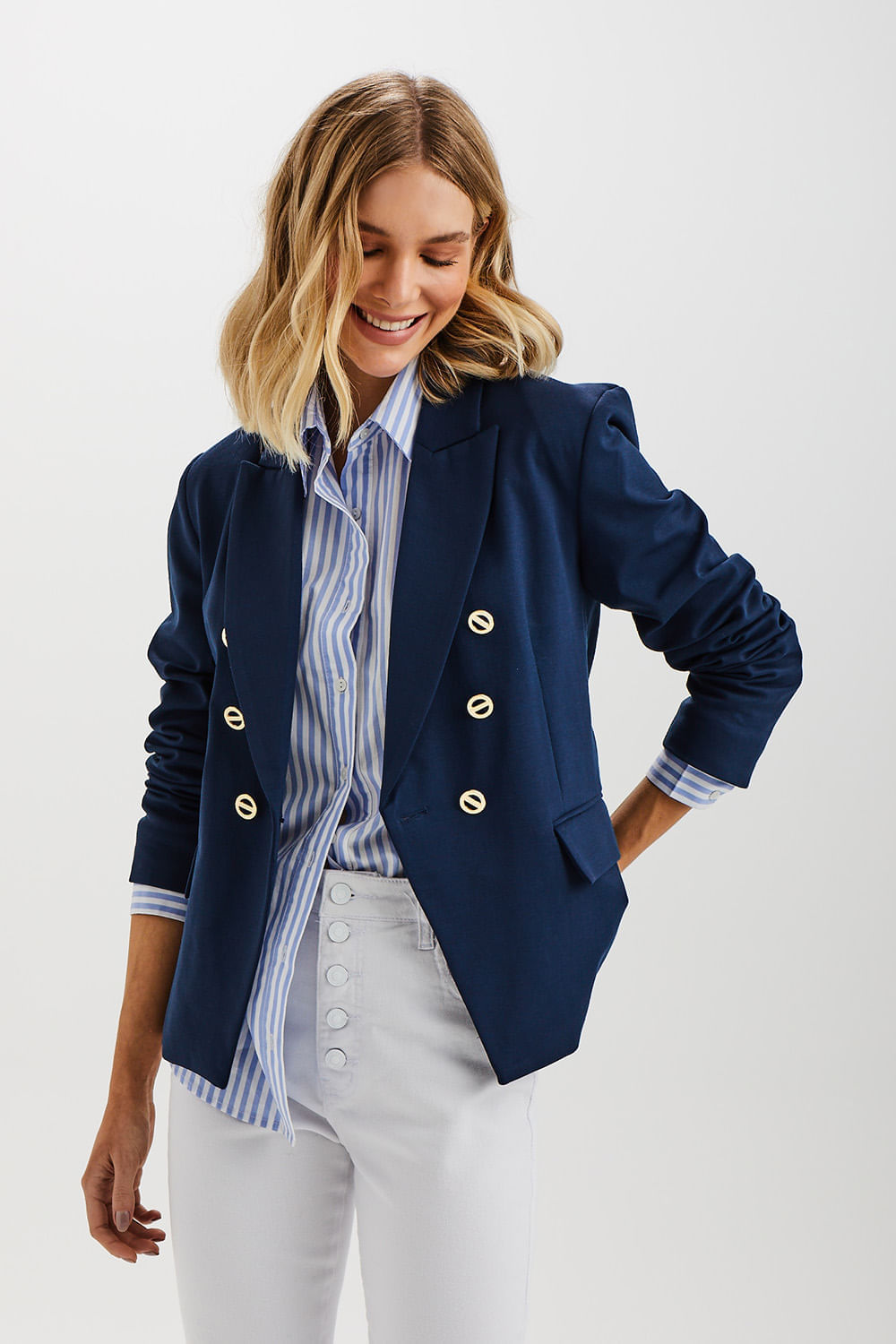 Blazer Malha Transpassado C/ Botões - Marinho
