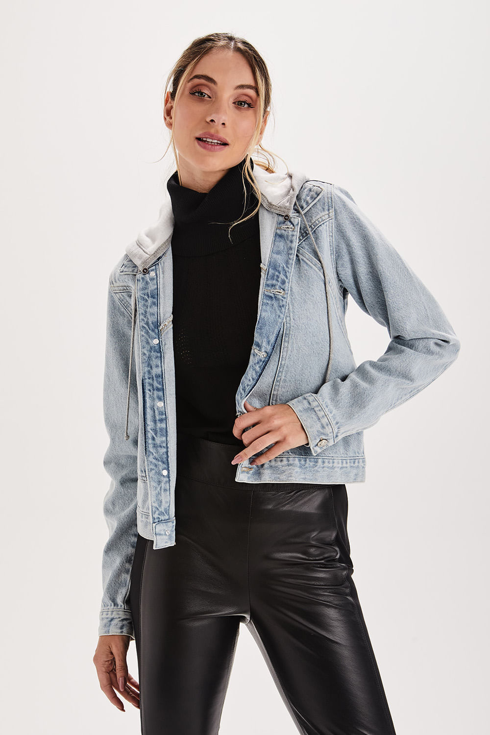 Jaqueta Jeans Capuz Com Moletom - Jeans