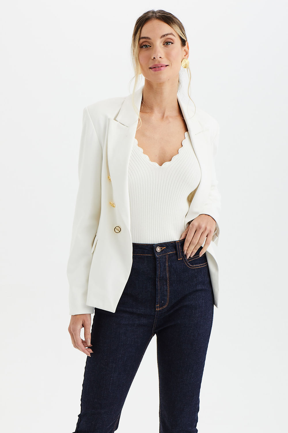 Blazer Malha Transpassado C/ Botões - Off White