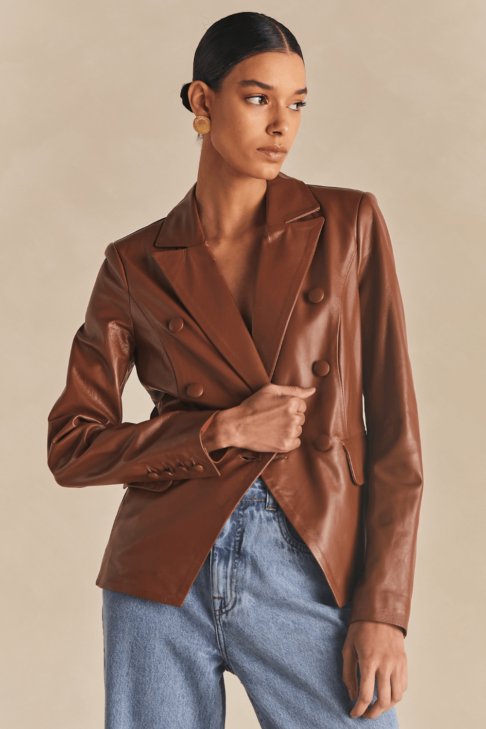 Blazer Couro Transpassado C/ Botões - Chocolate