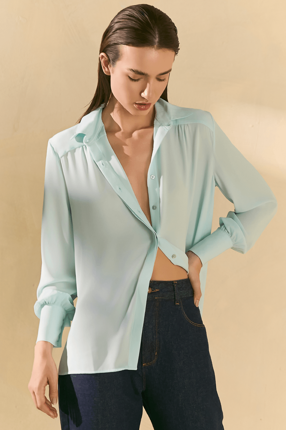 Camisa Chic Manga Longa Sabrina - Turquesa