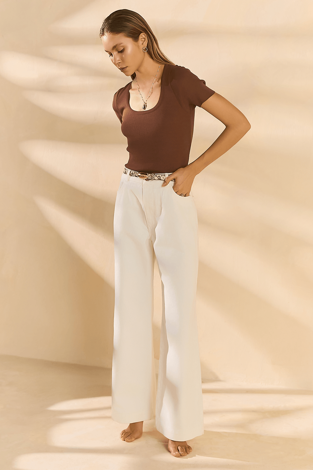 Calça Jeans Wide Leg Cella - Off White