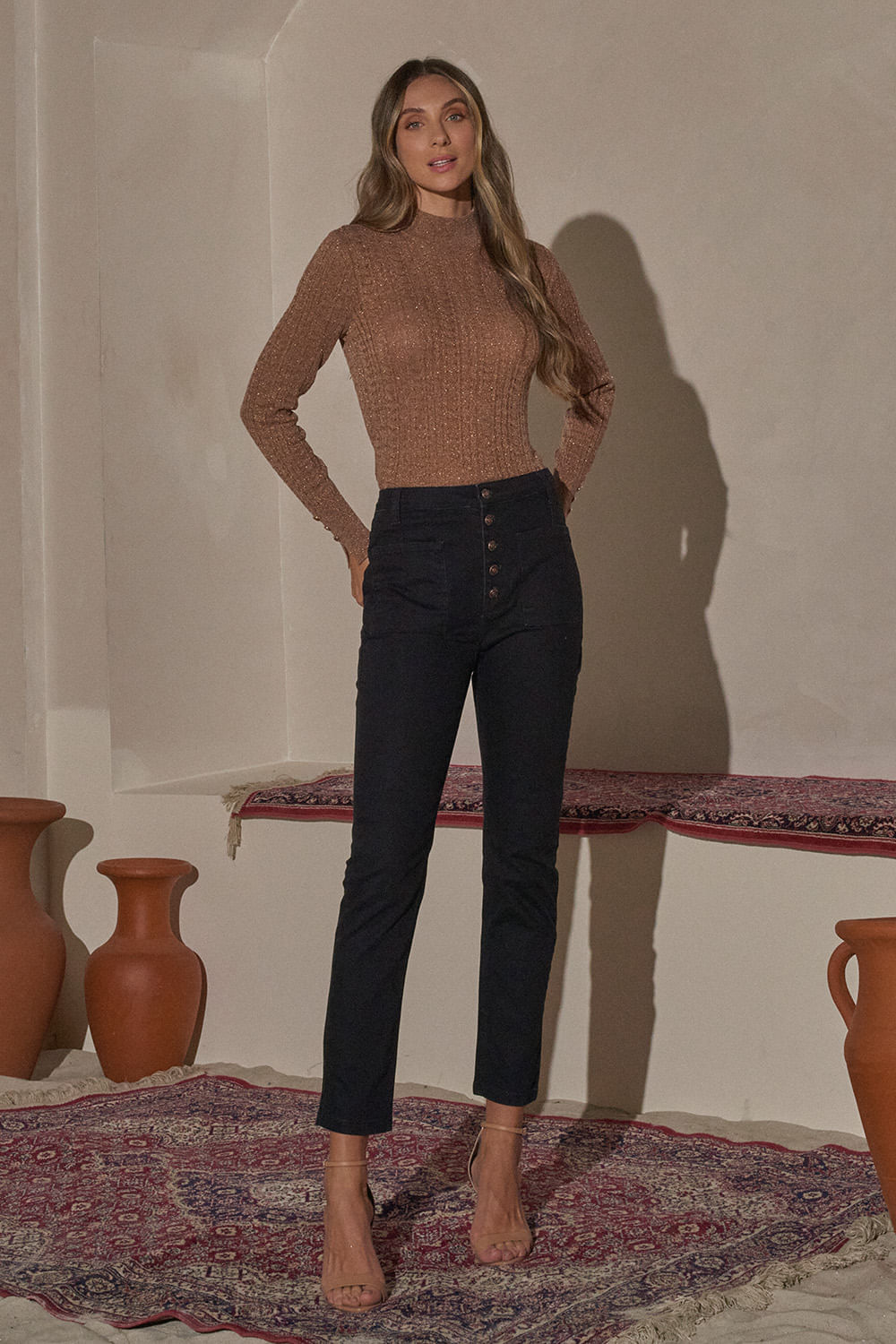 Calca Jeans Paullie Black Botoes - Black