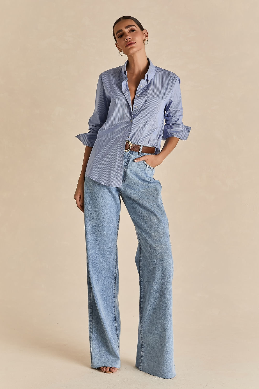 Calça Jeans Wide Leg - Azul.