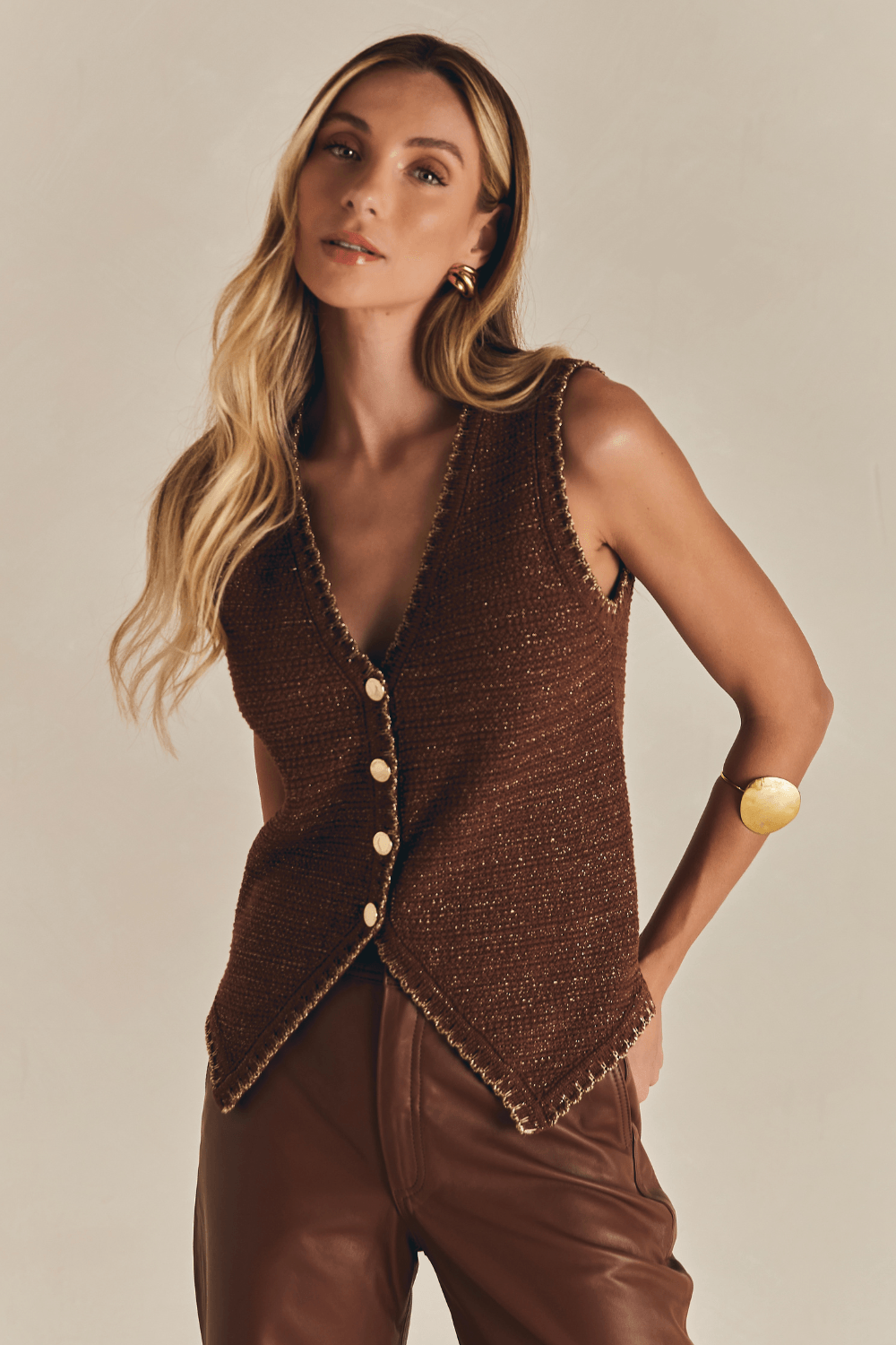 Colete Tricot Madeline Macrame - Marrom Nocciola