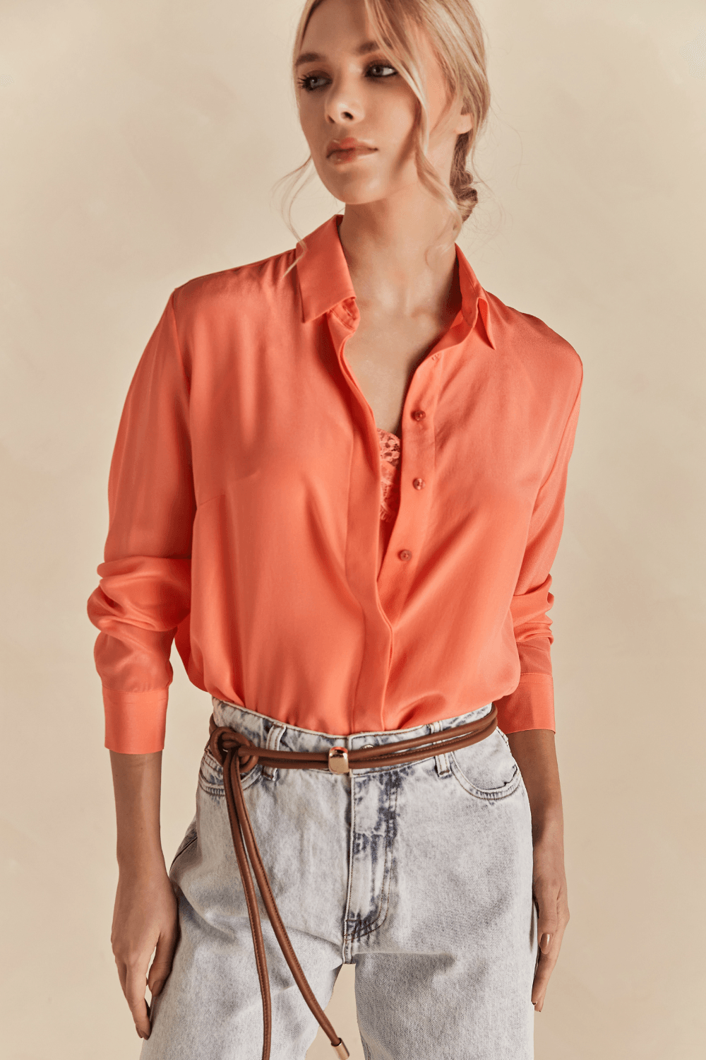 Camisa Seda Monique - Coral Spritz