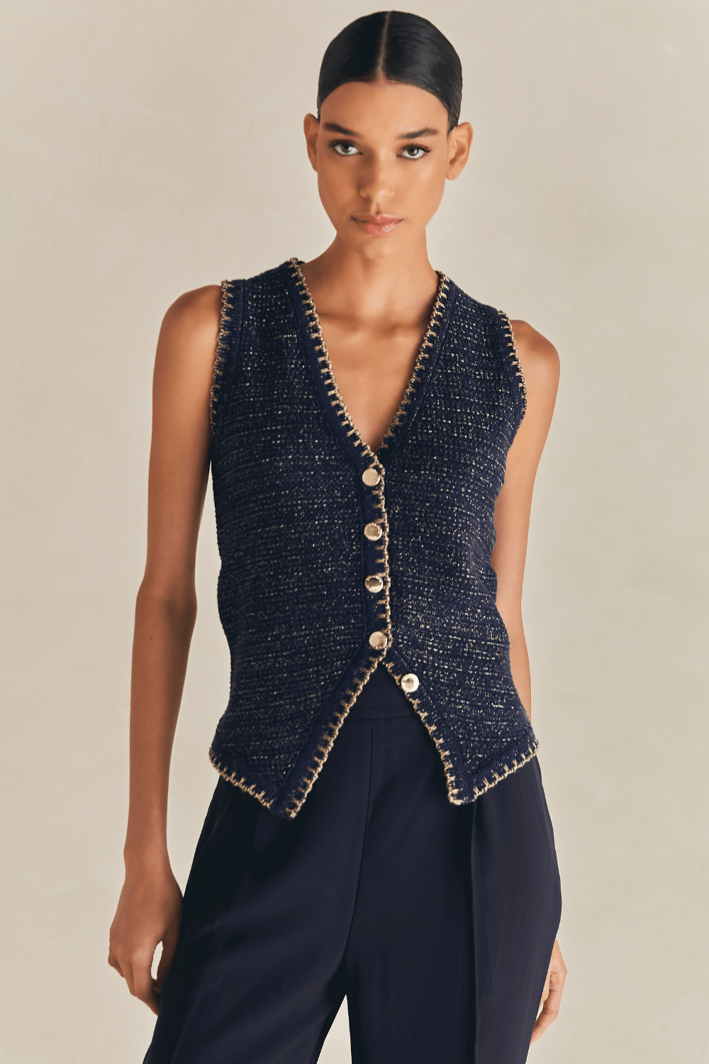 Colete Tricot Madeline Macrame - Marinho