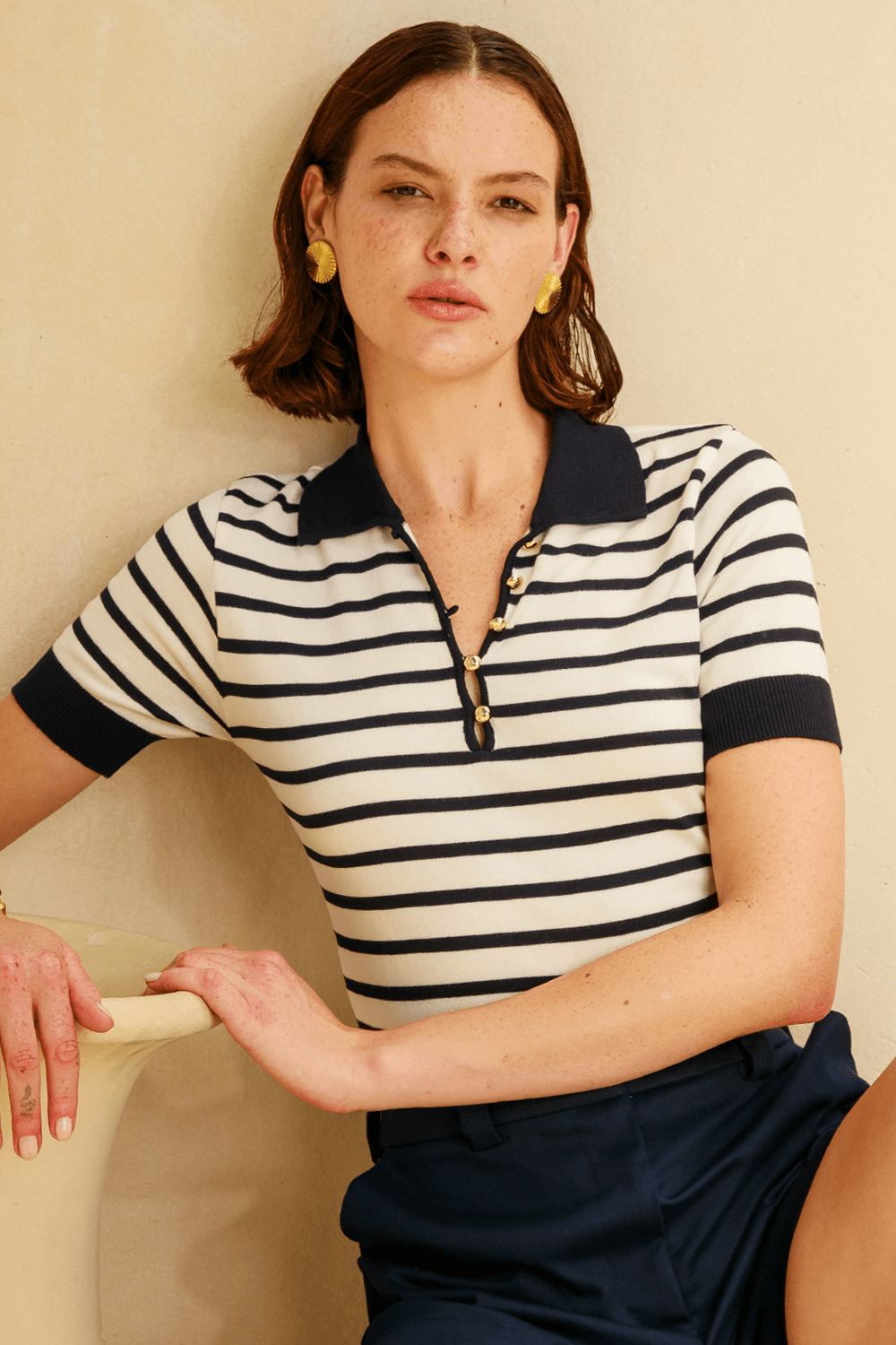 Polo Tricot Julie Listrado - Marinho